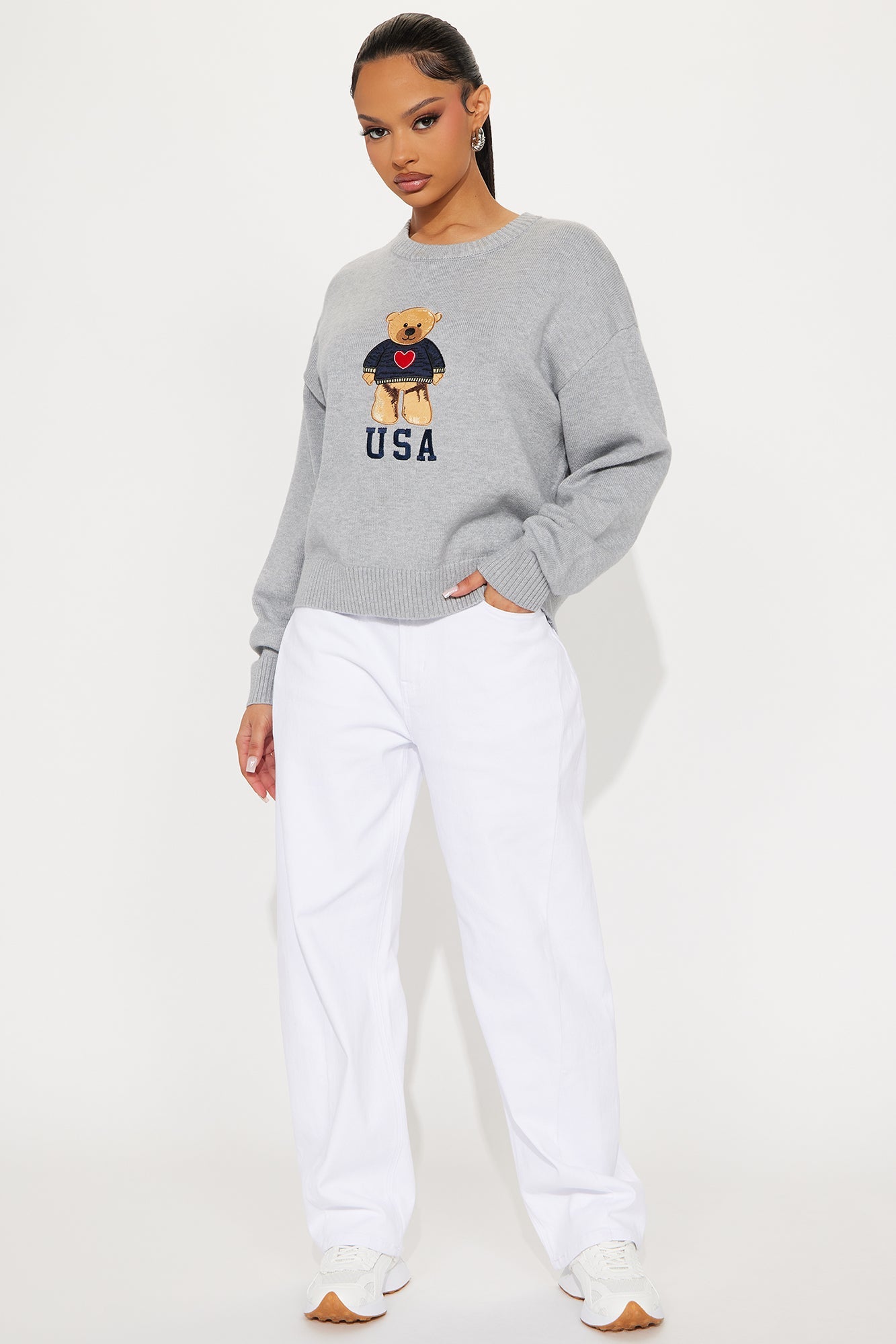 I Heart Teddy Bear USA Pullover Sweater - Grey/combo