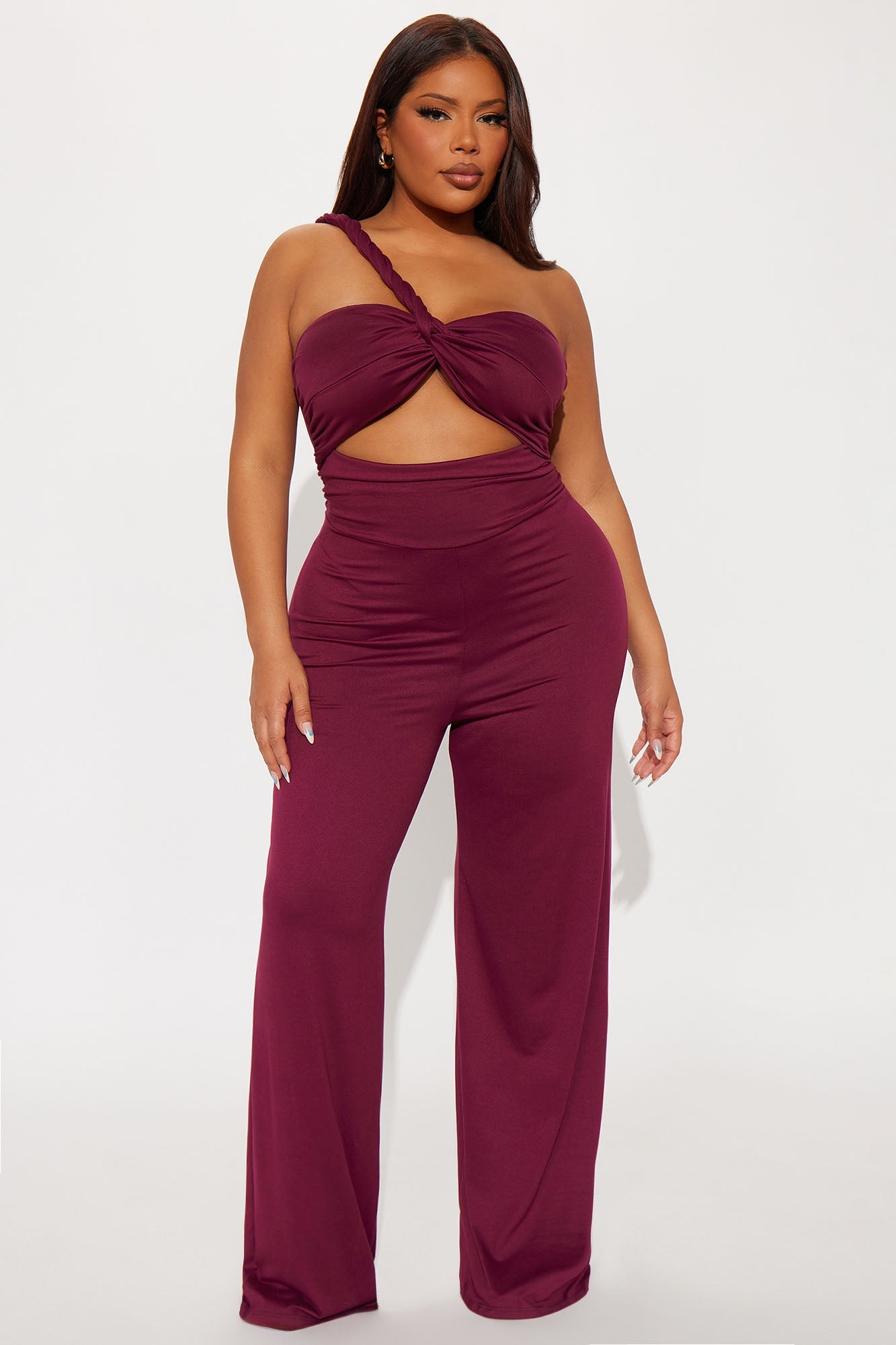 Brezzy Braided Cut Out Jumpsuit - Wine