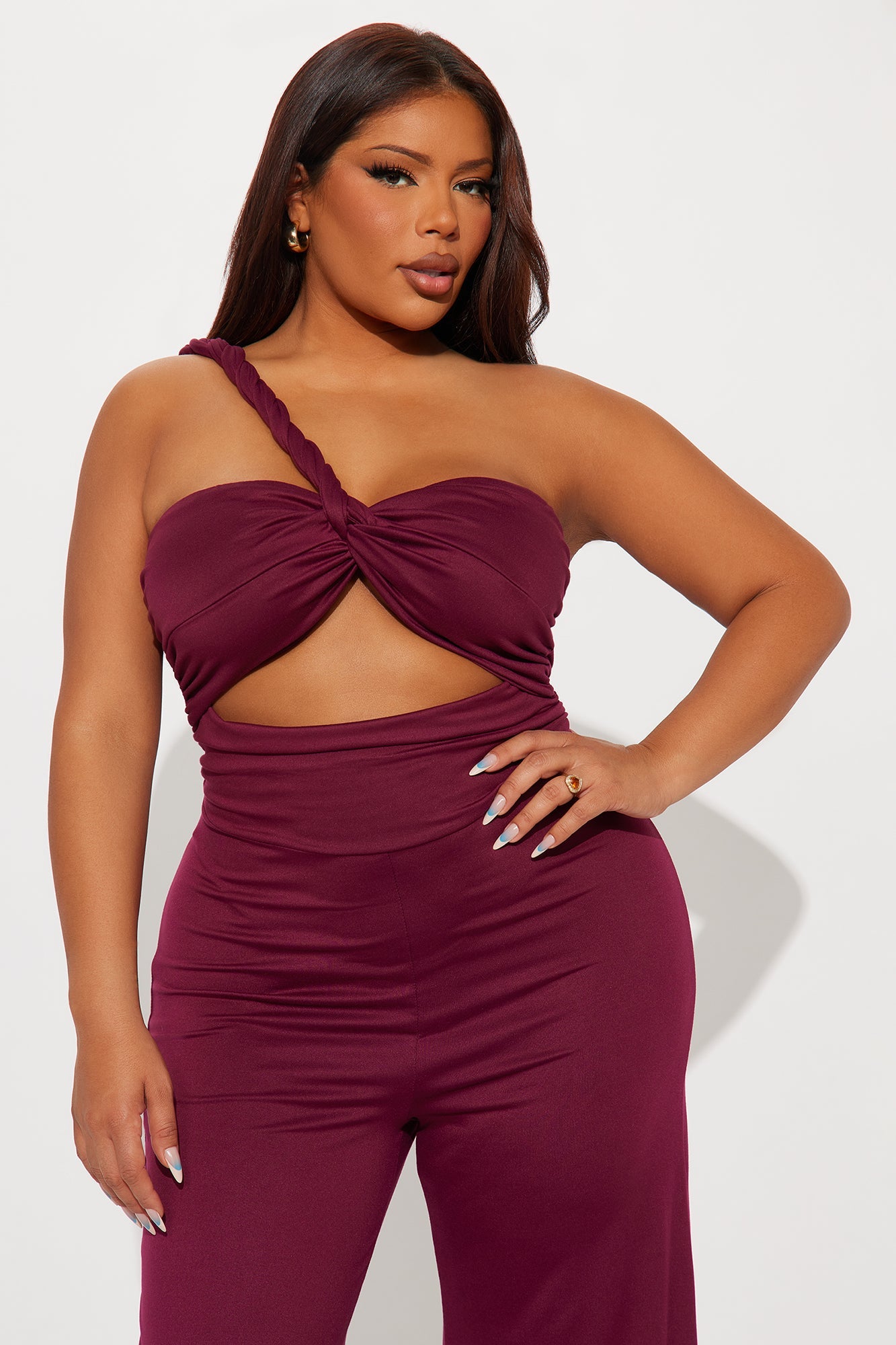 Brezzy Braided Cut Out Jumpsuit - Wine