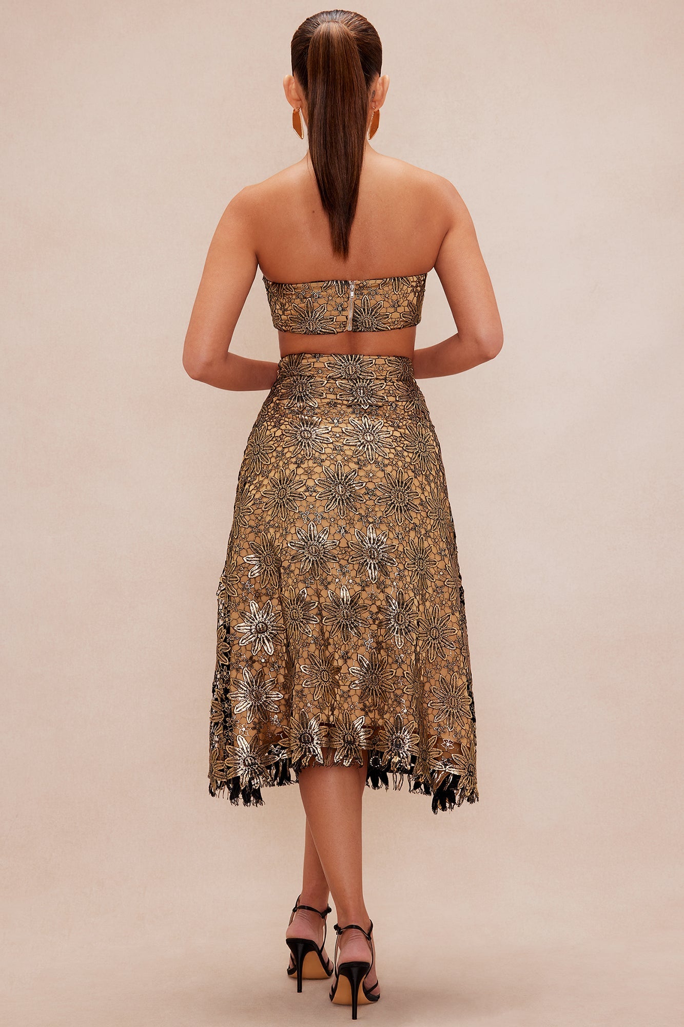Myra Metallic Skirt Set - Gold