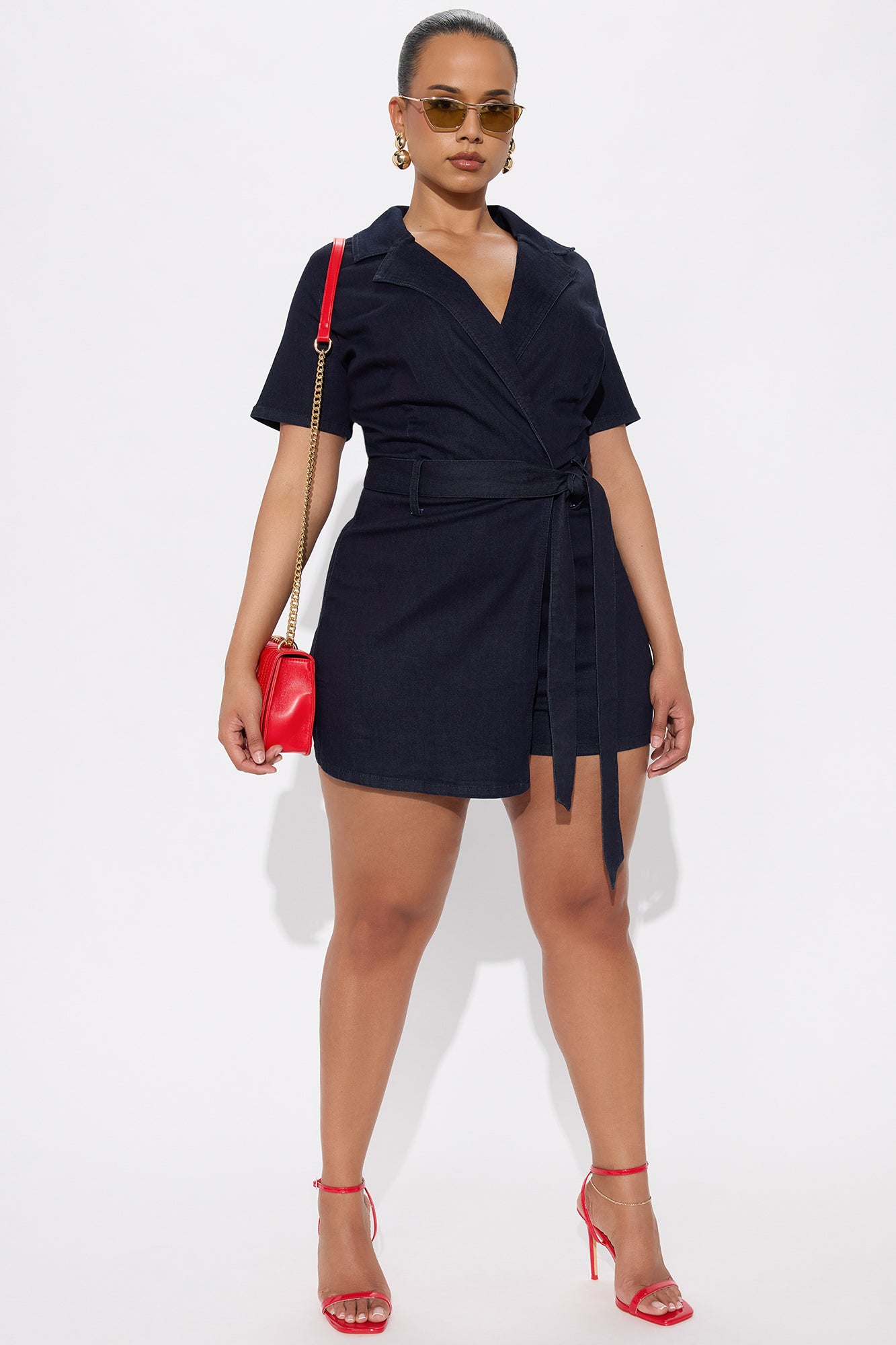Mimi Denim Short Sleeve Romper - Dark Wash