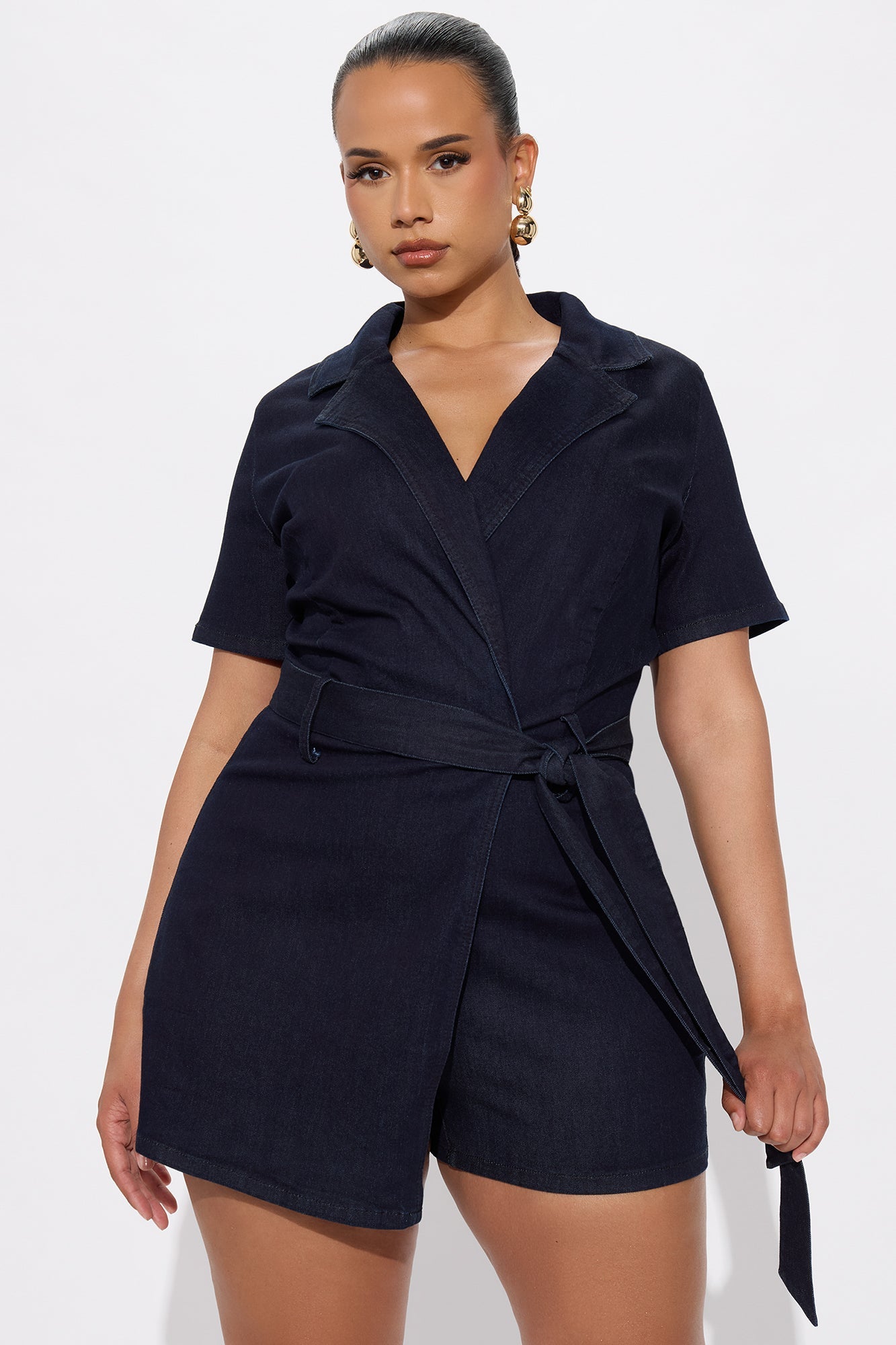 Mimi Denim Short Sleeve Romper - Dark Wash