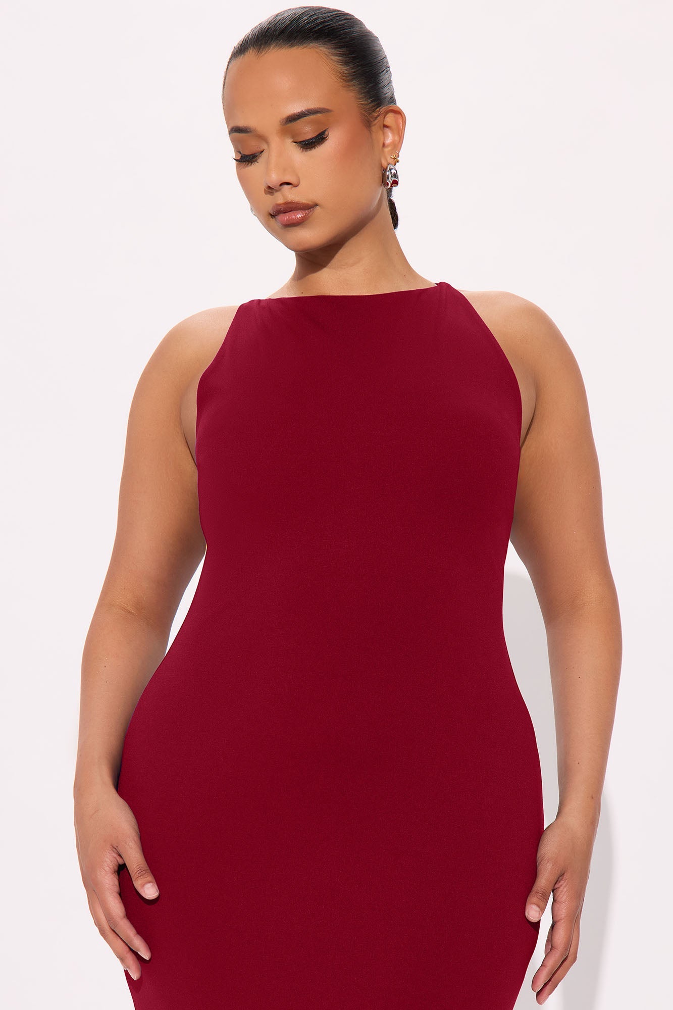 Laila Asymmetrical Crepe Midi Dress - DarkRed