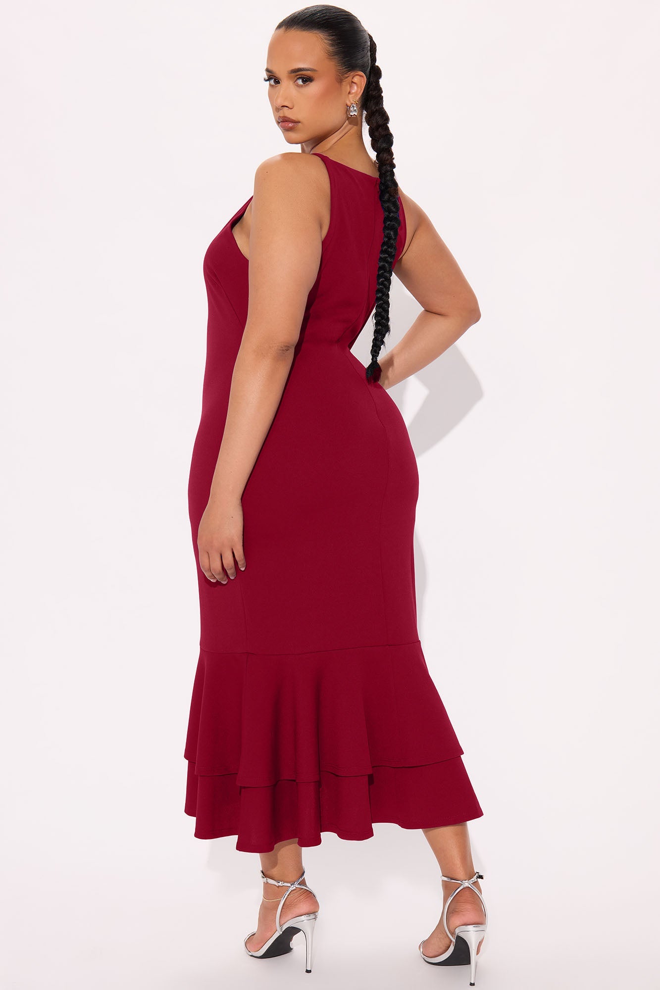 Laila Asymmetrical Crepe Midi Dress - DarkRed