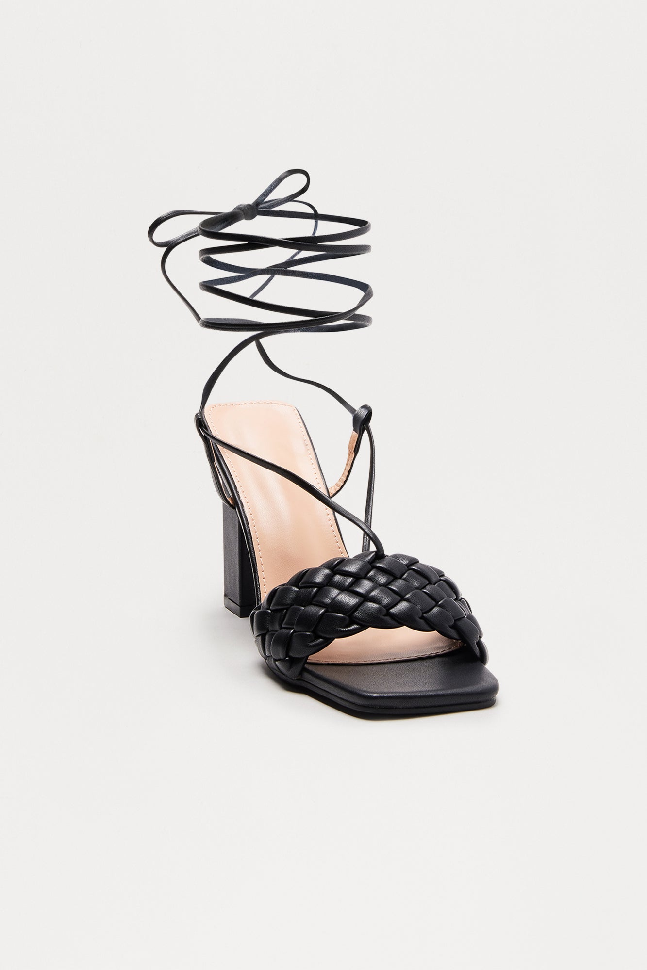Stelly Braided Wrap Up Heels - Black
