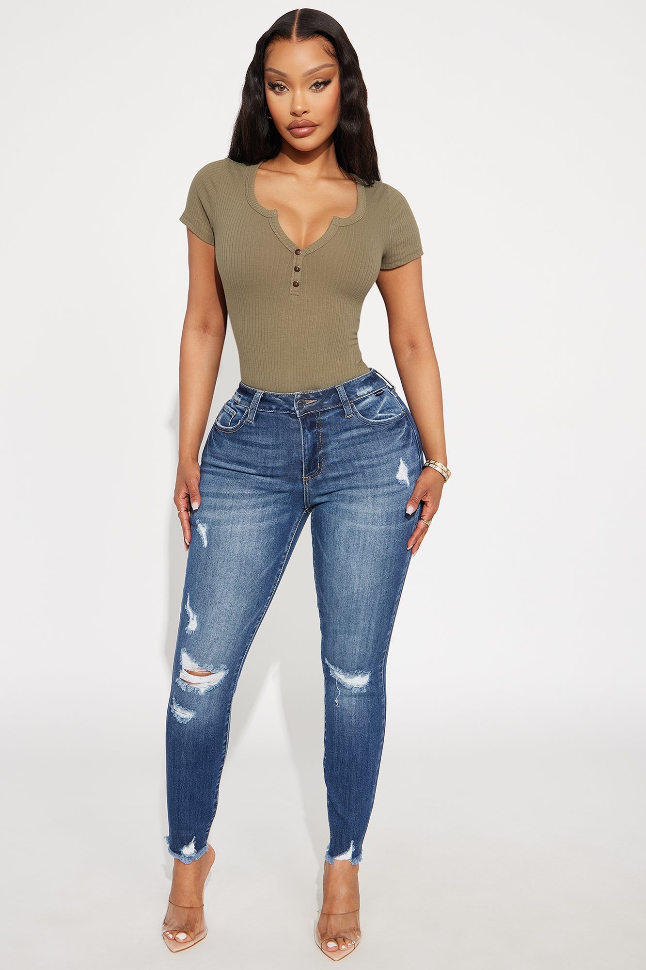 In My Opinion Ripped Skinny Jeans - Dark Wash