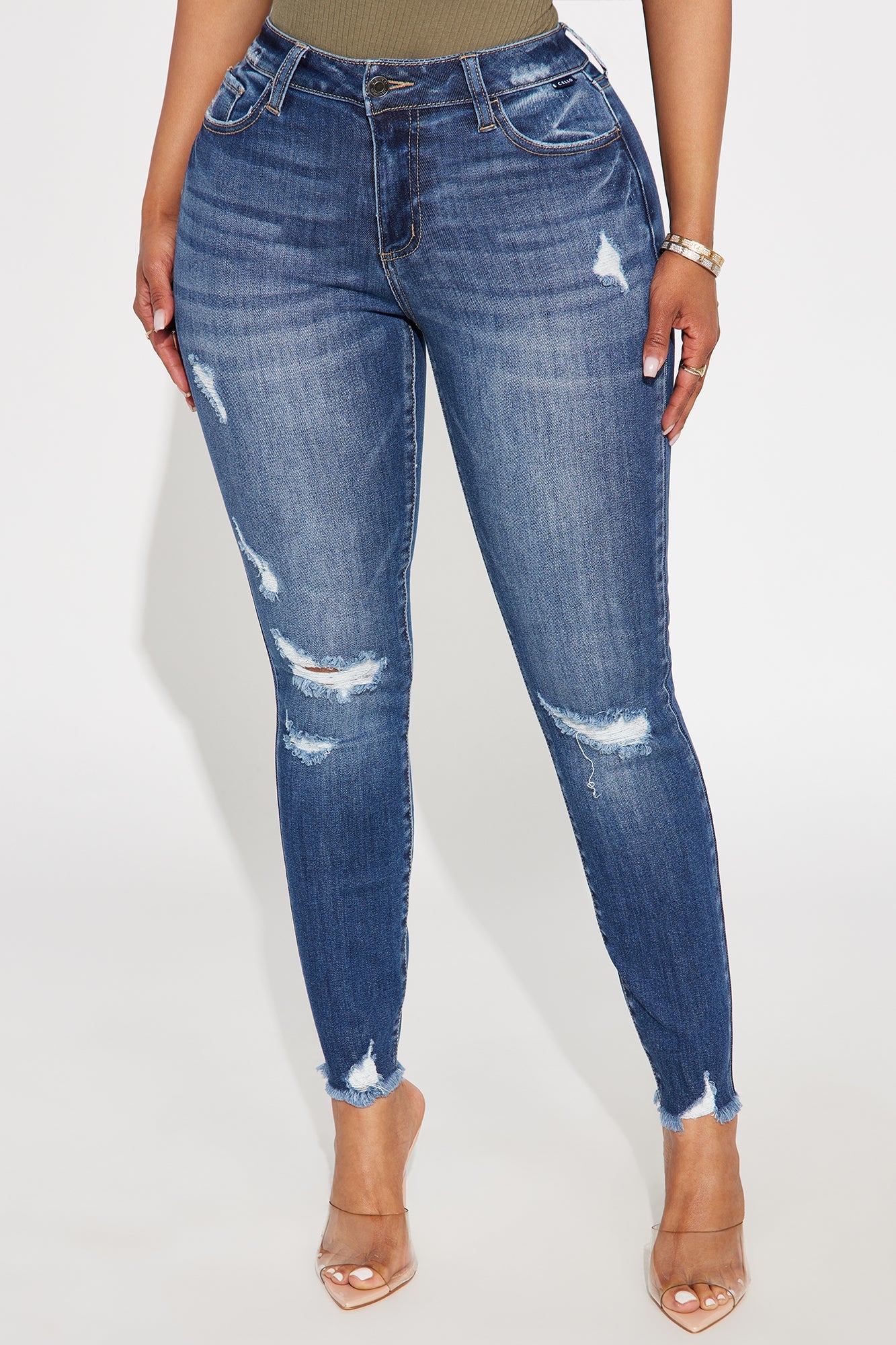 In My Opinion Ripped Skinny Jeans - Dark Wash