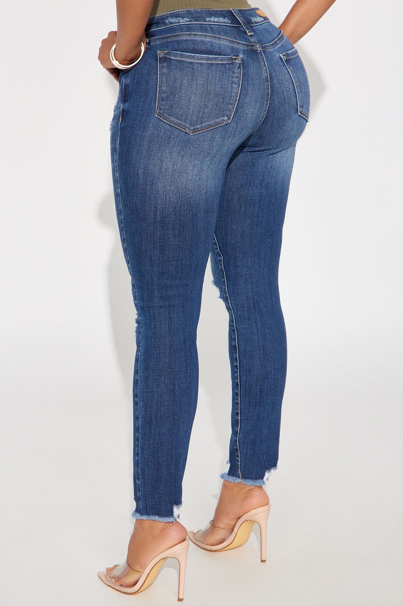 In My Opinion Ripped Skinny Jeans - Dark Wash