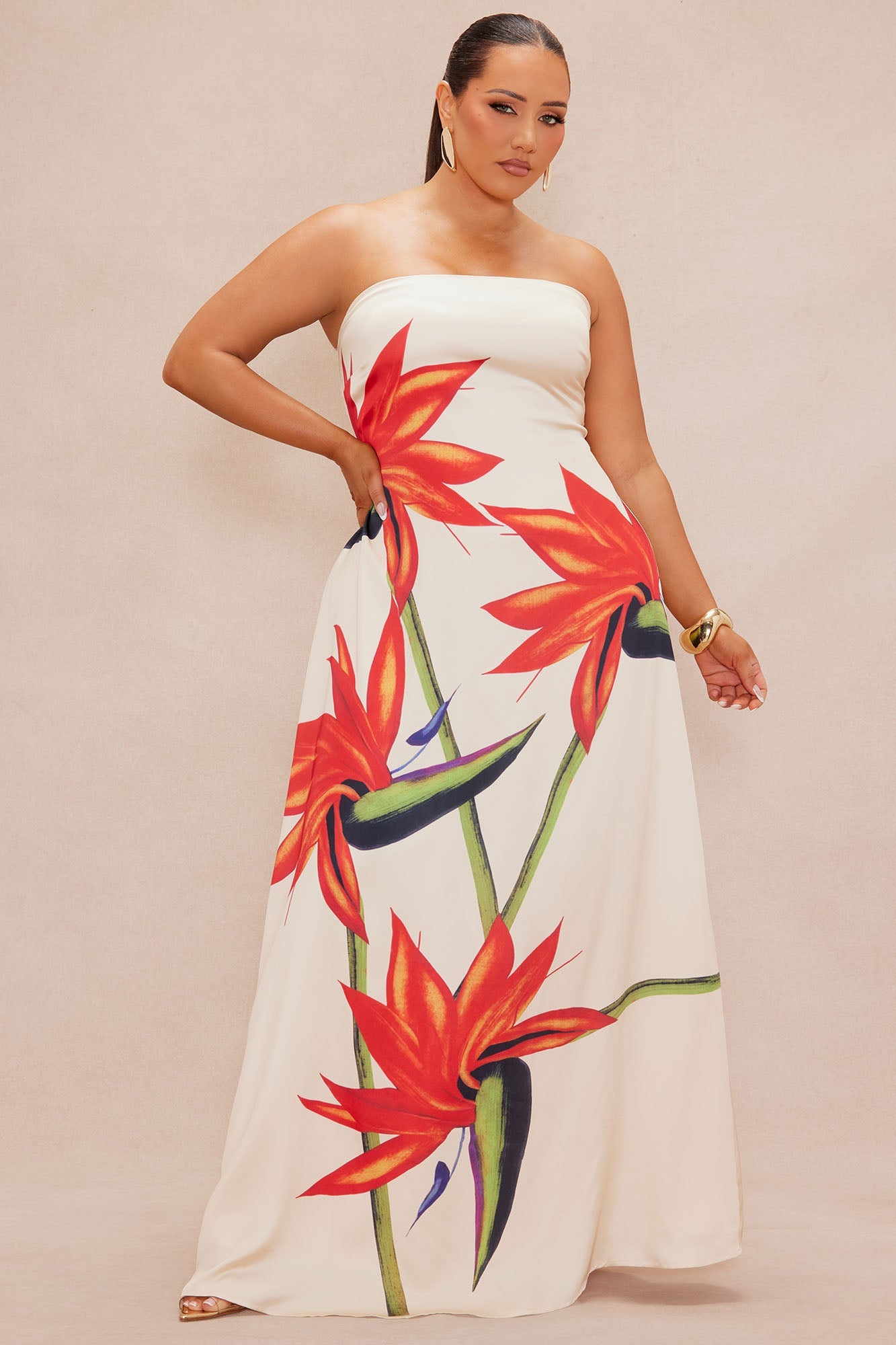 Althea Satin Maxi Dress - Nude/combo