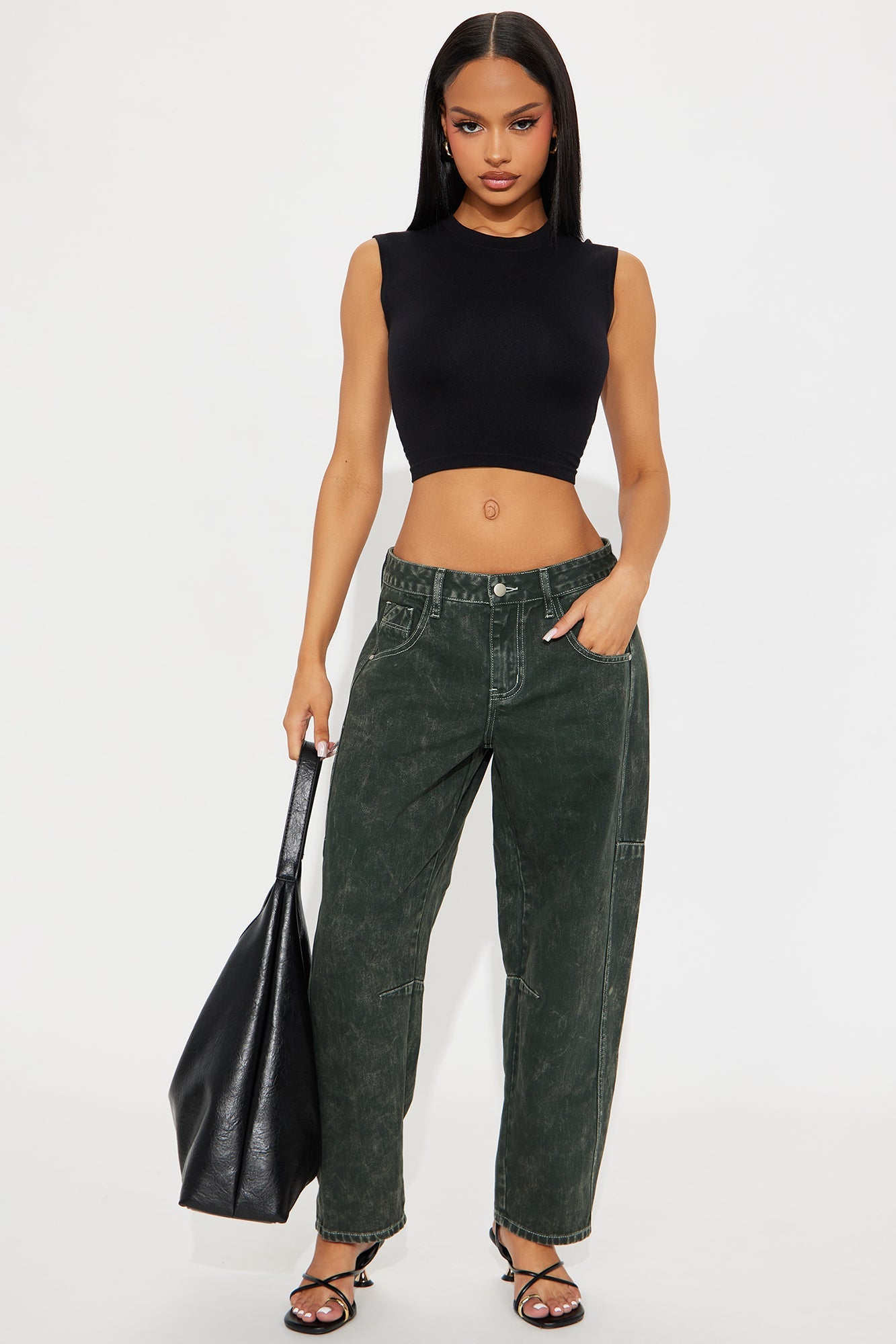 Lily Barrel Leg Jean - Dark Olive