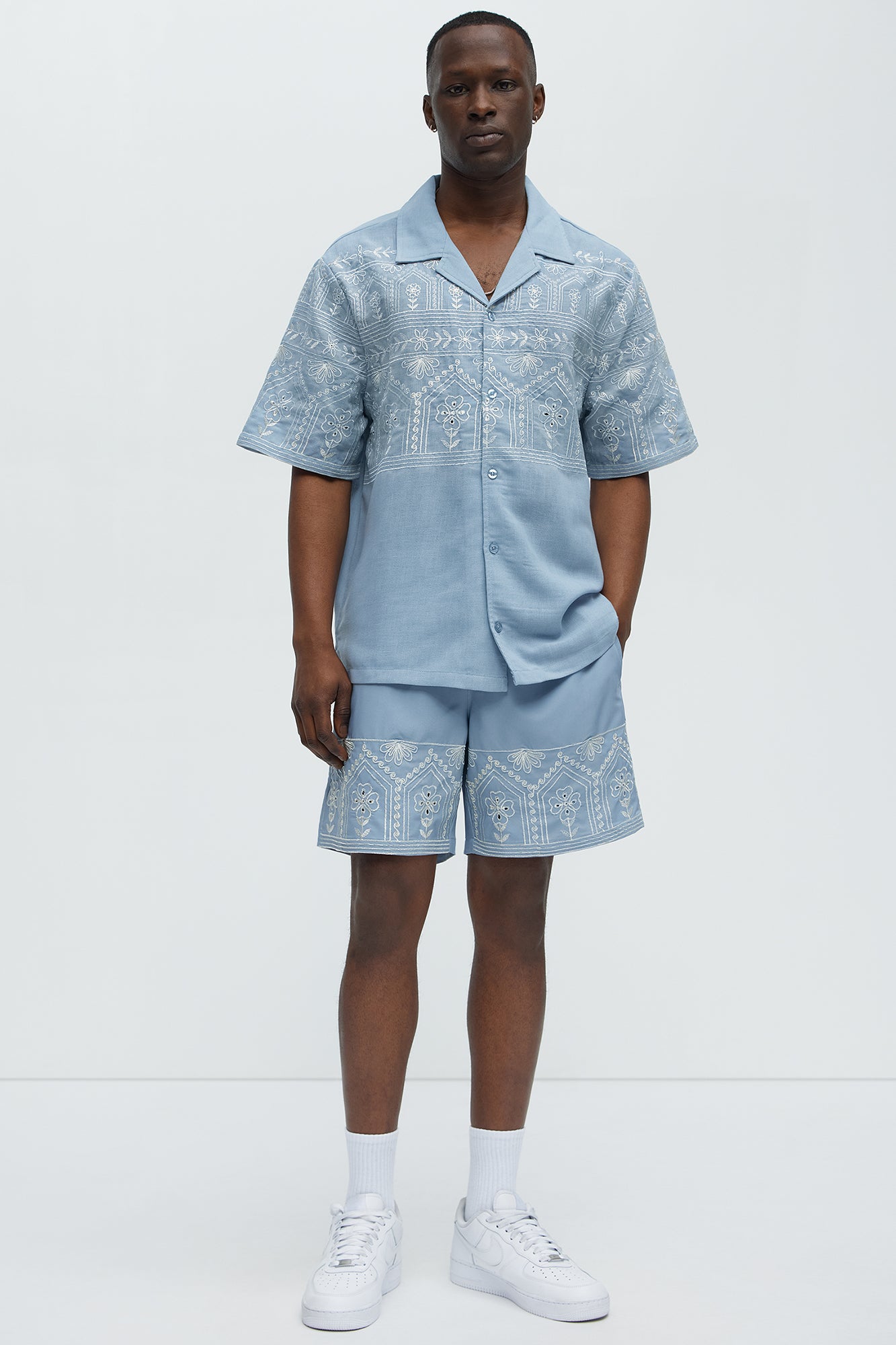 Embroidered Floral Swim Classic Trunk - Blue/combo