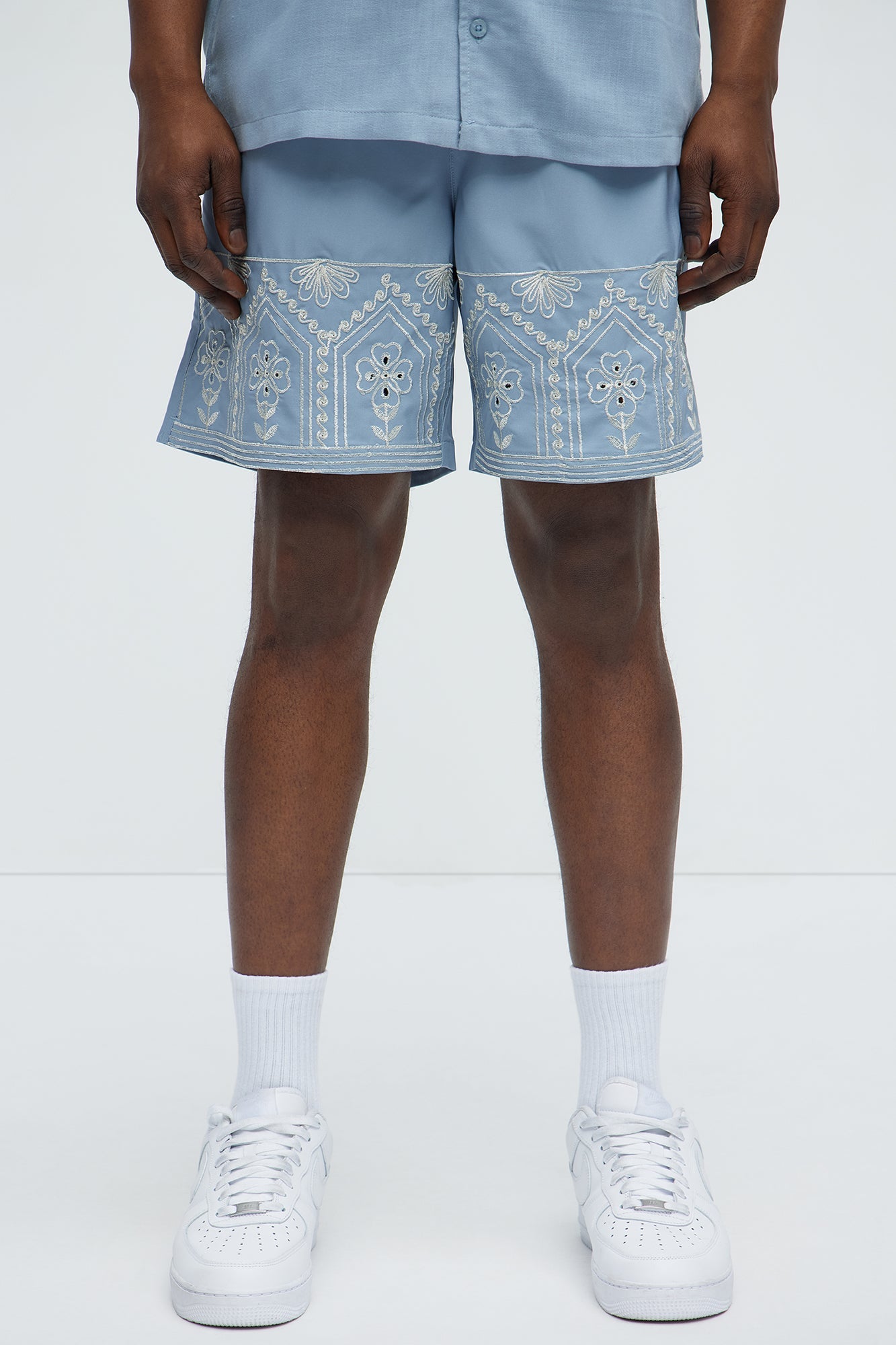 Embroidered Floral Swim Classic Trunk - Blue/combo