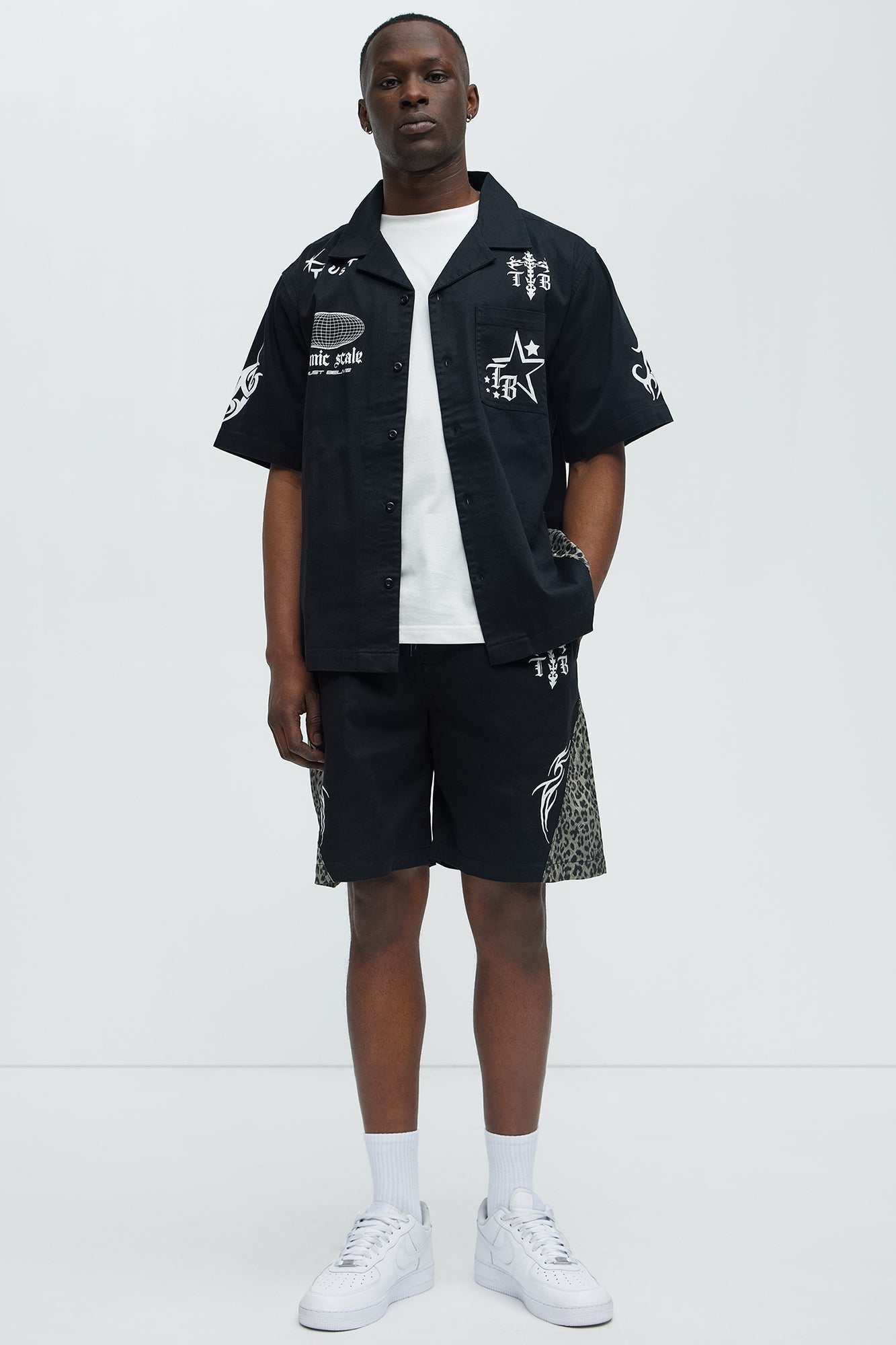 Cosmic Distortion Animal Print Relaxed Shorts - Black/combo
