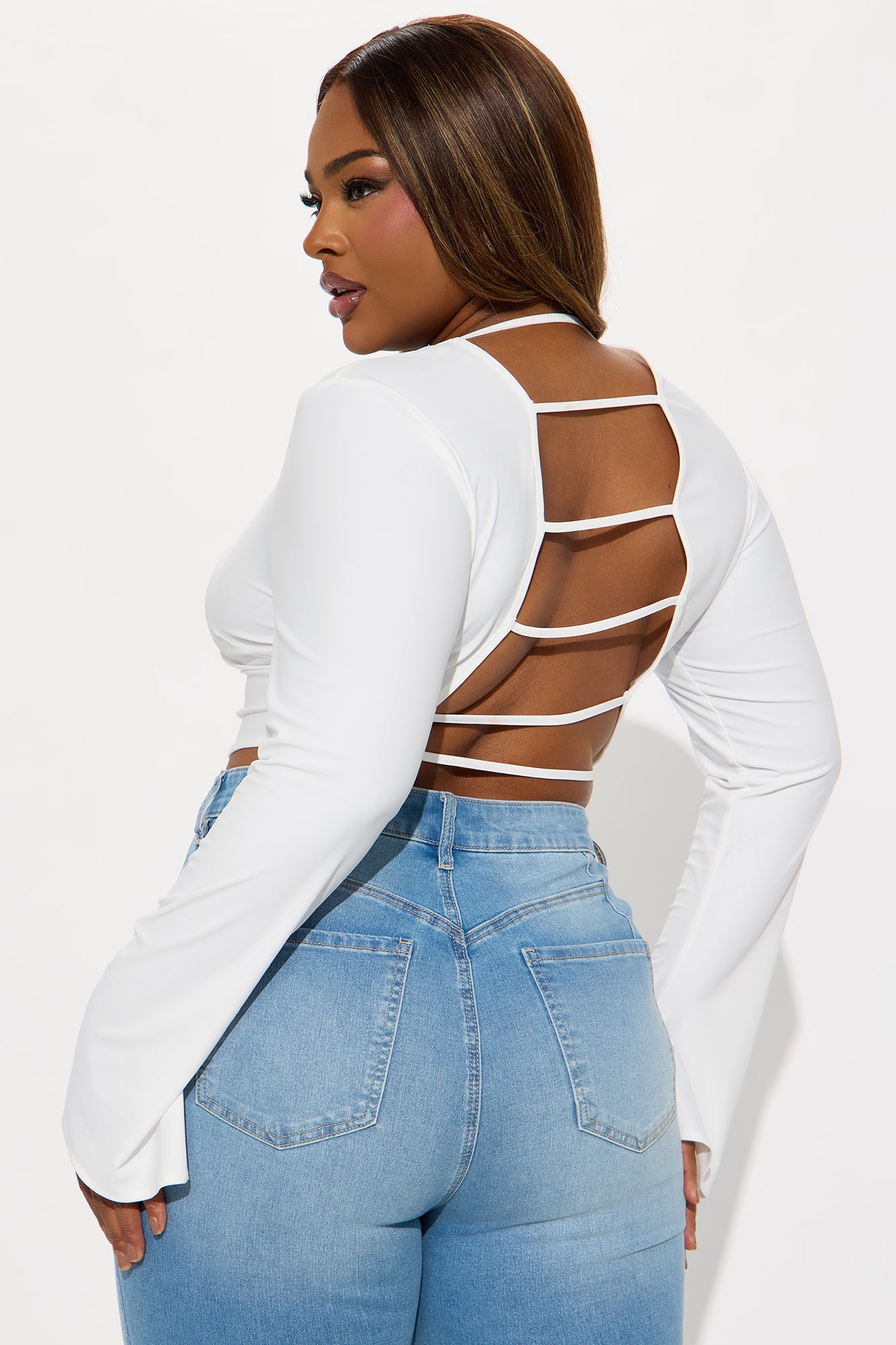 For The Ride Long Sleeve Backless Top - White