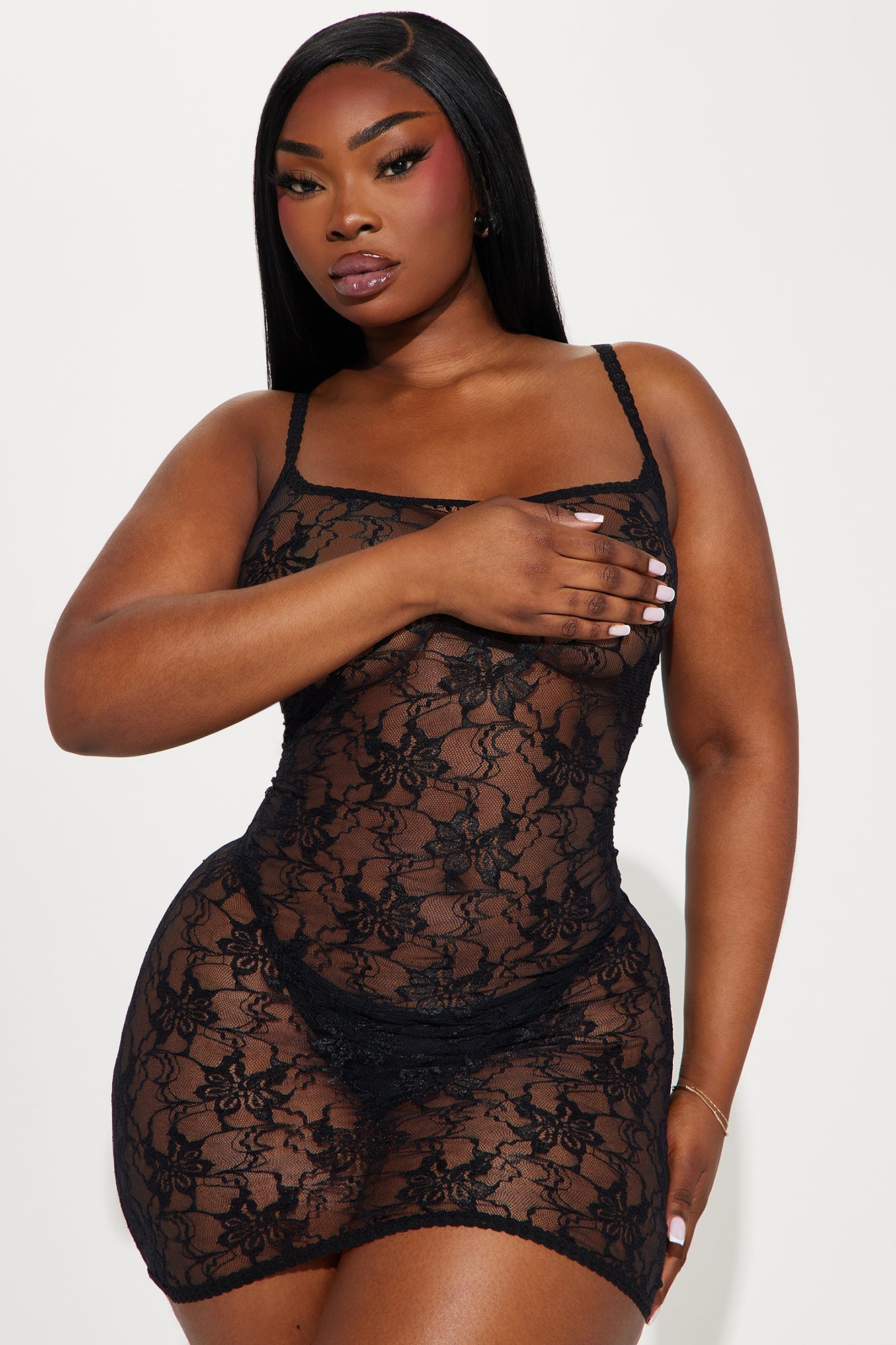 Sultry Moments Lace Mini Chemise - Black