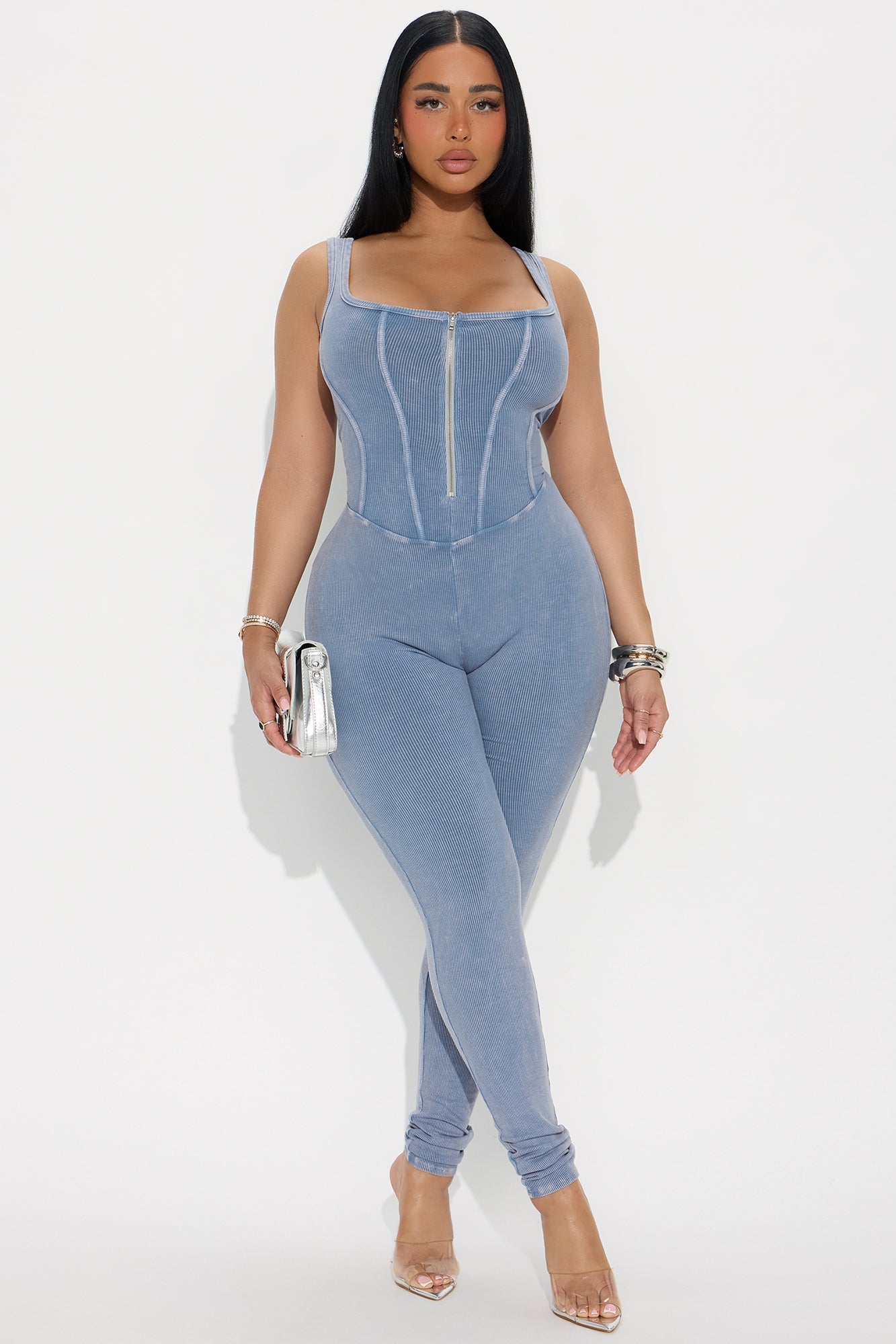 Lidia Washed Ribbed Jumpsuit - Denim