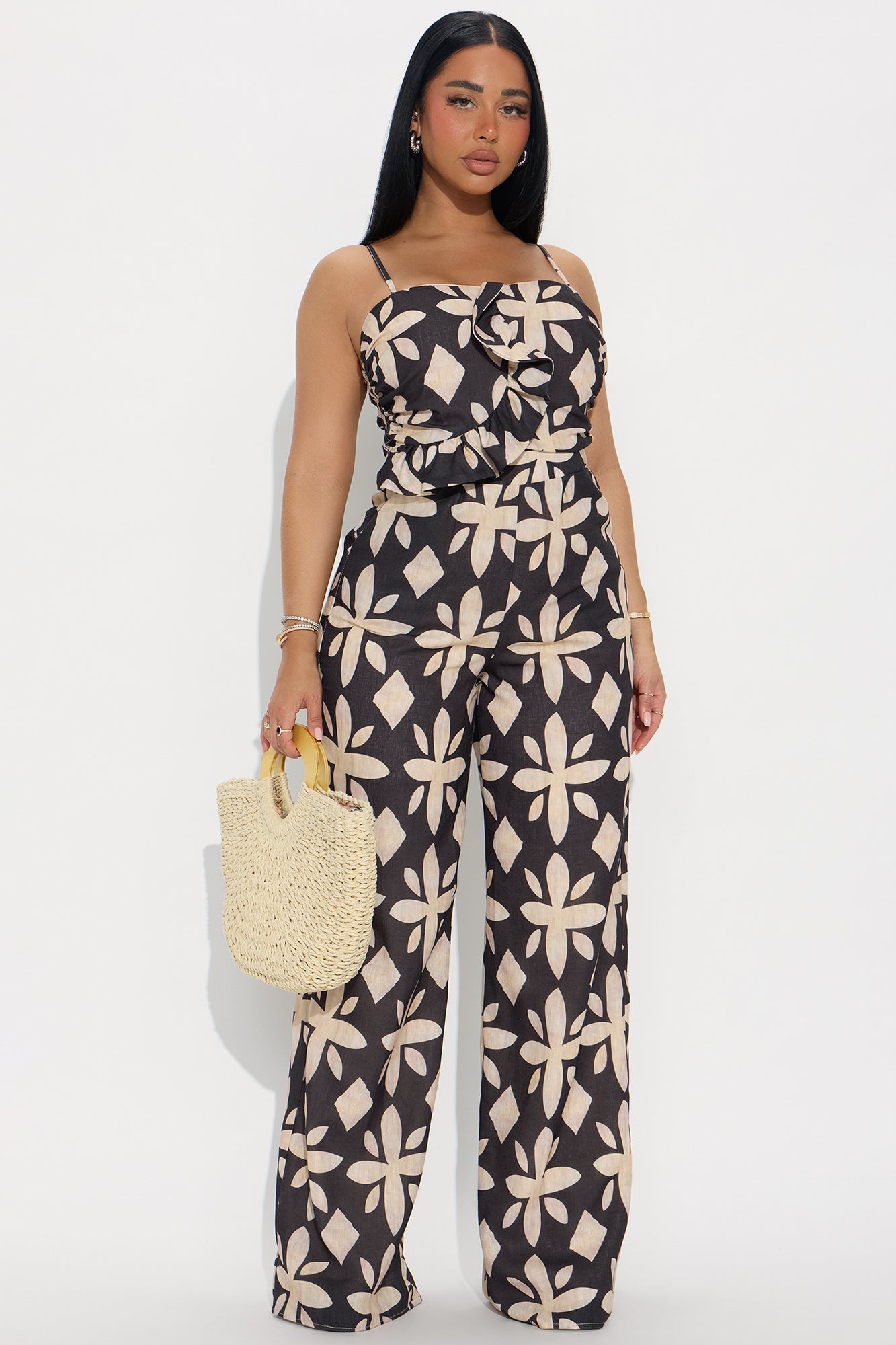 Francesca Linen Jumpsuit - Charcoal/combo