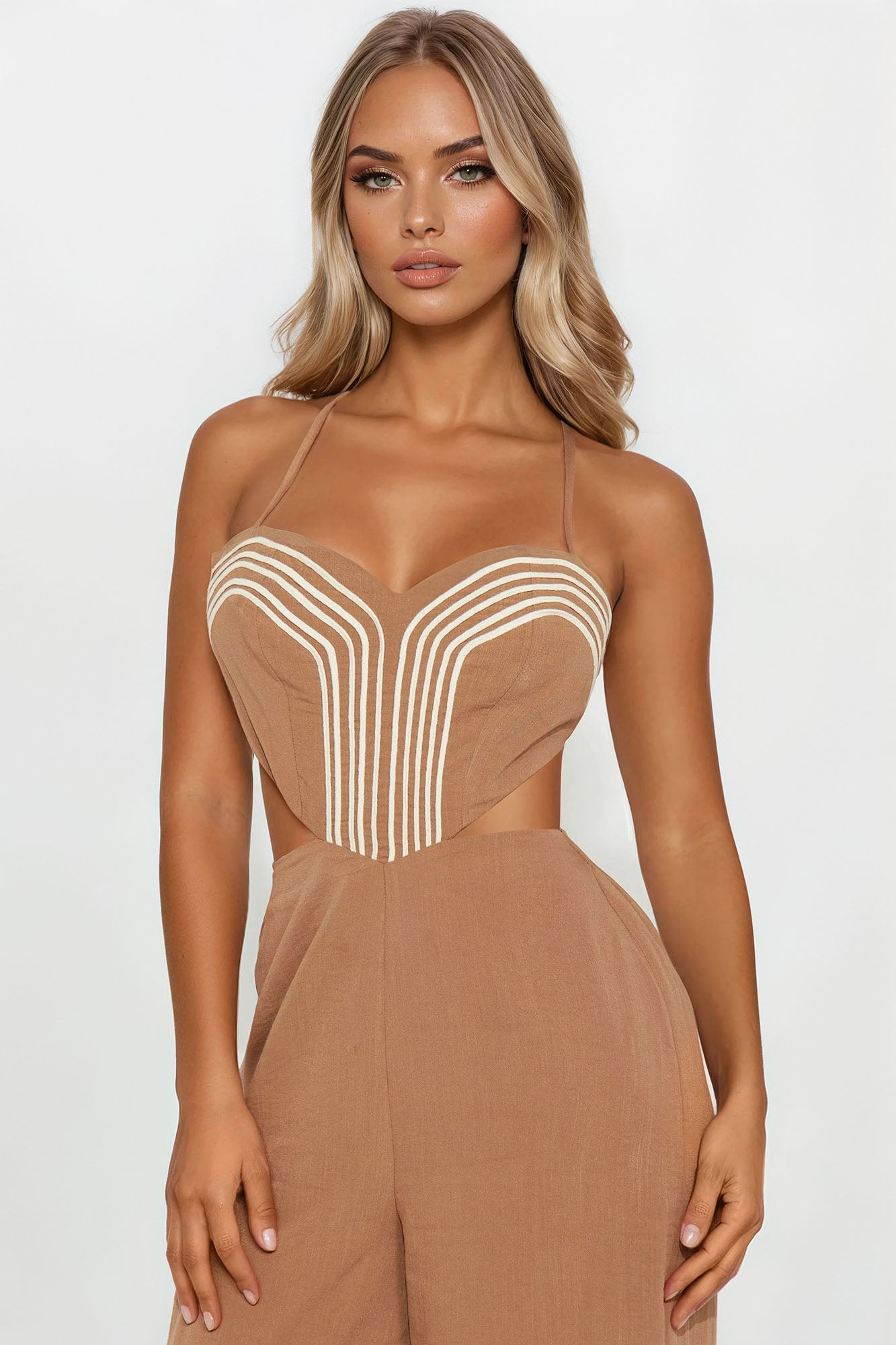 Tamra Wide Leg Linen Jumpsuit - Mocha