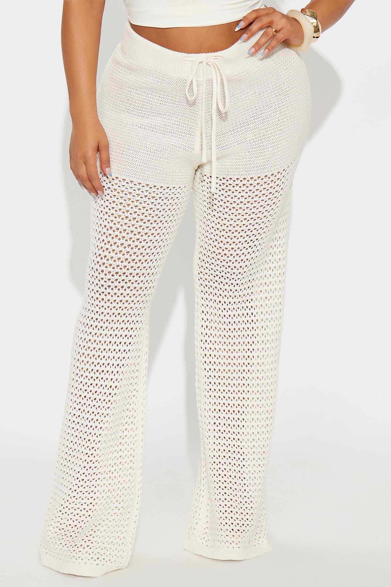 Sandy Vacation Crochet Wide Leg Pant - Cream