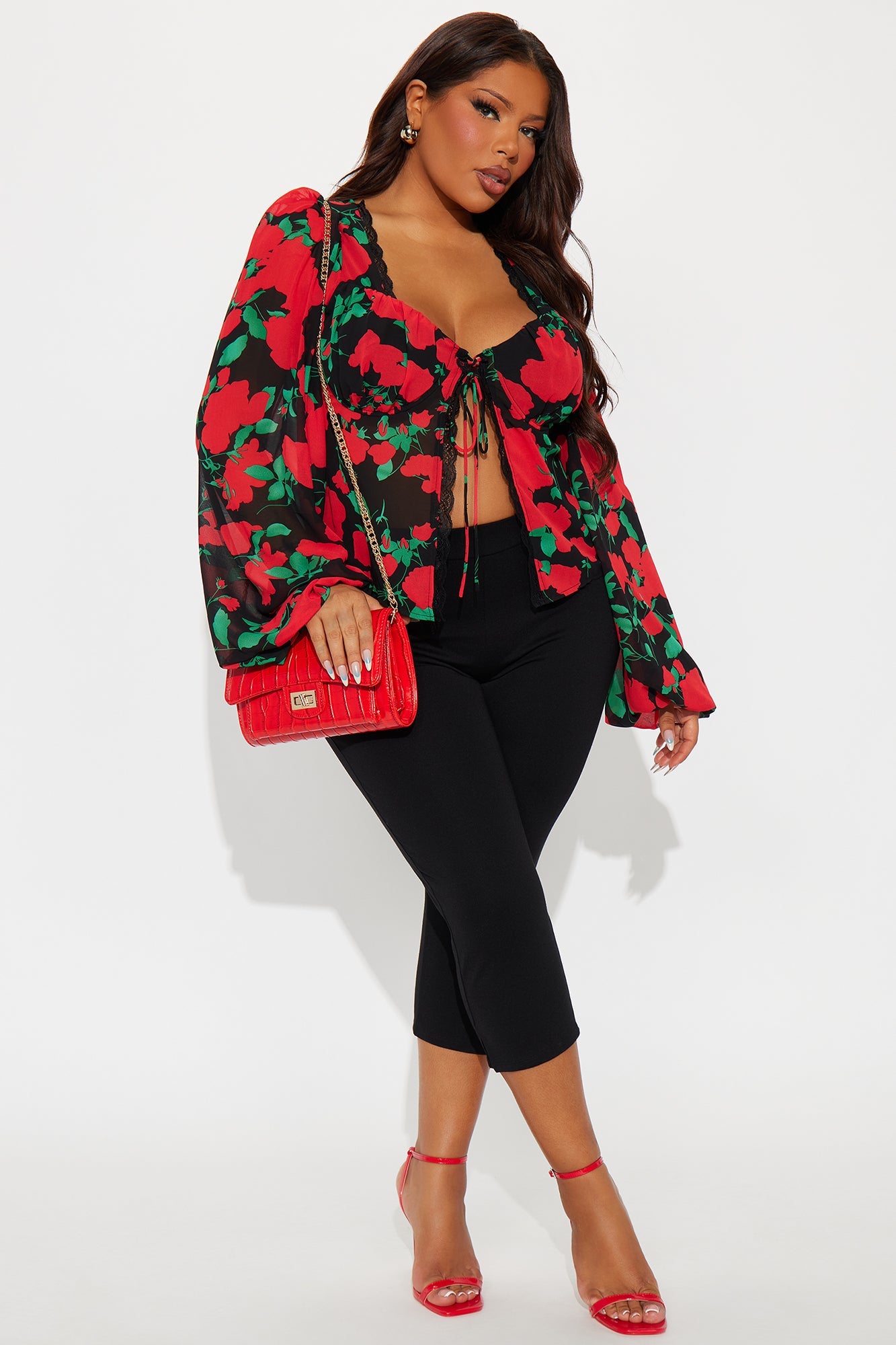 Shower Me With Flowers Top - Black/Red