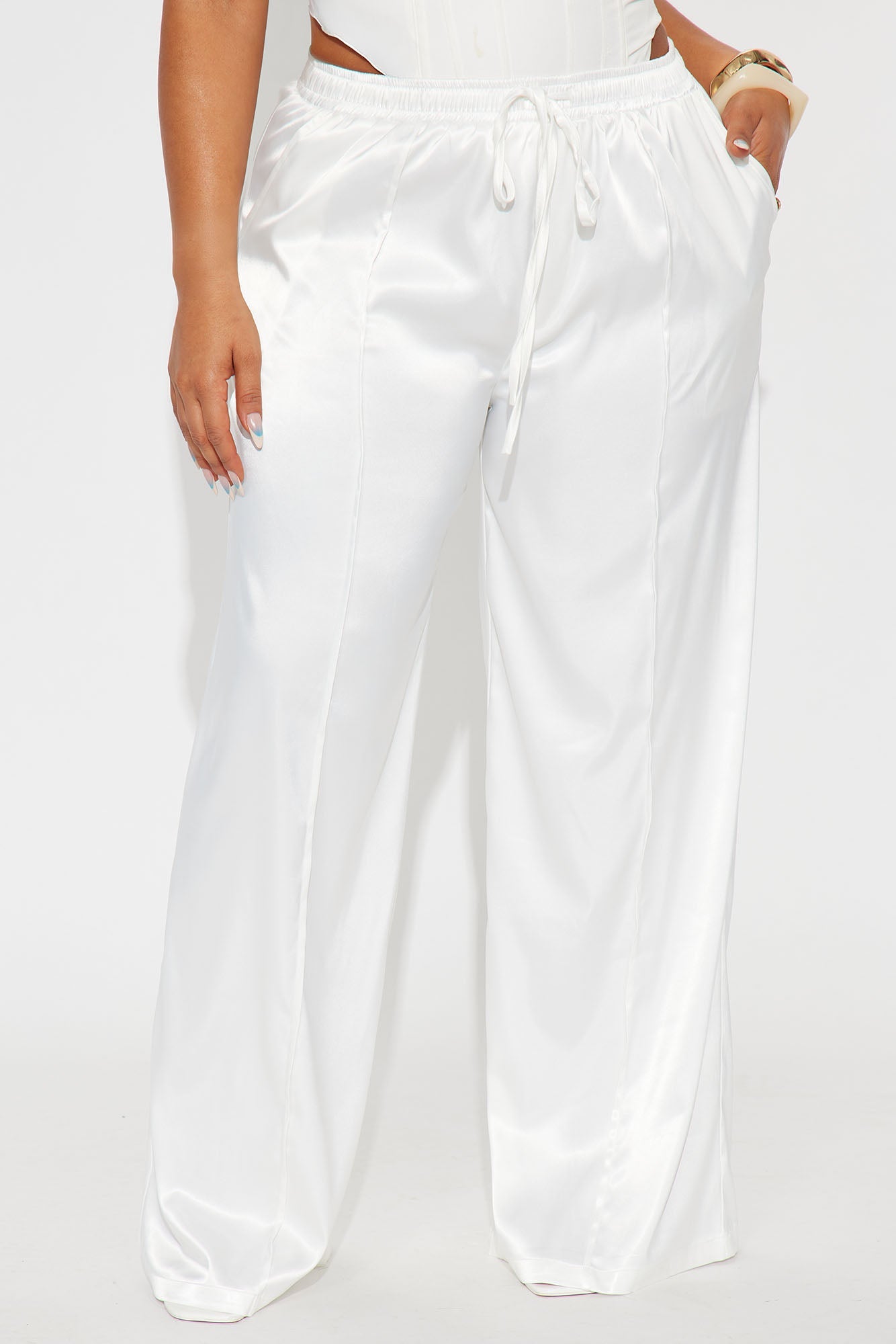 Pleasure Is Mine Satin Wide Leg Pant - Cream