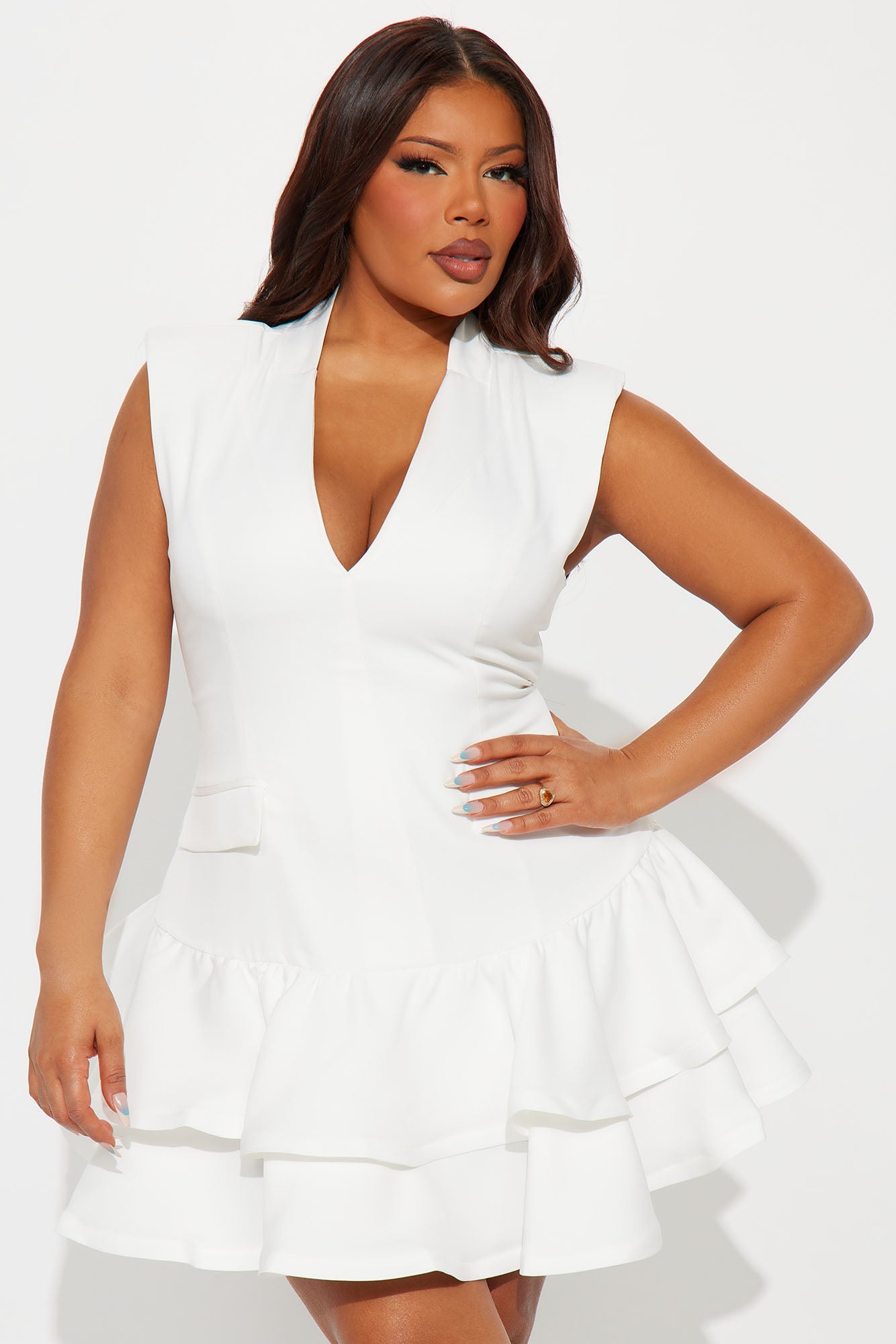 Caprina Tiered Ruffle Mini Dress - Off White