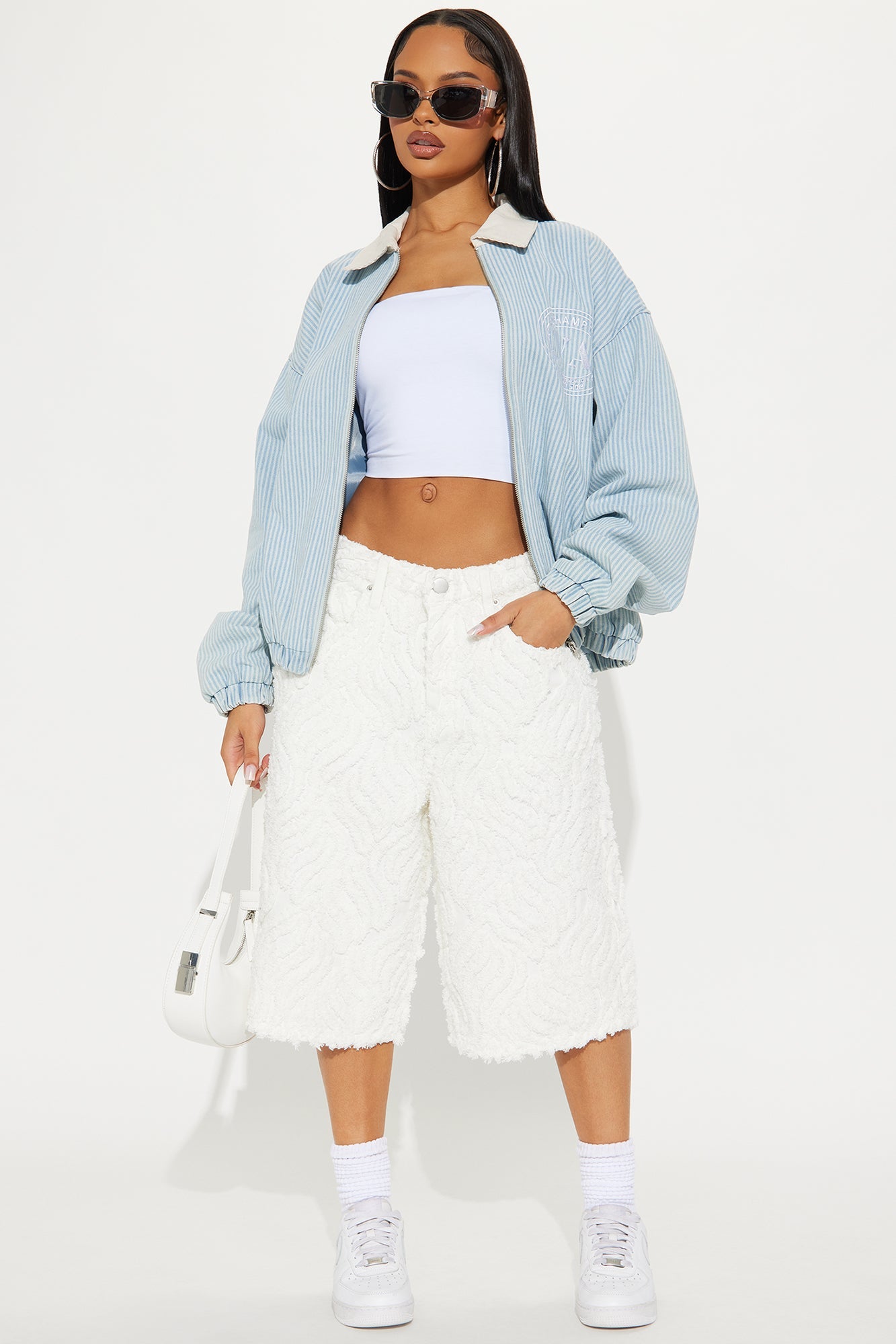 Rockaway Textured Denim Jorts - White