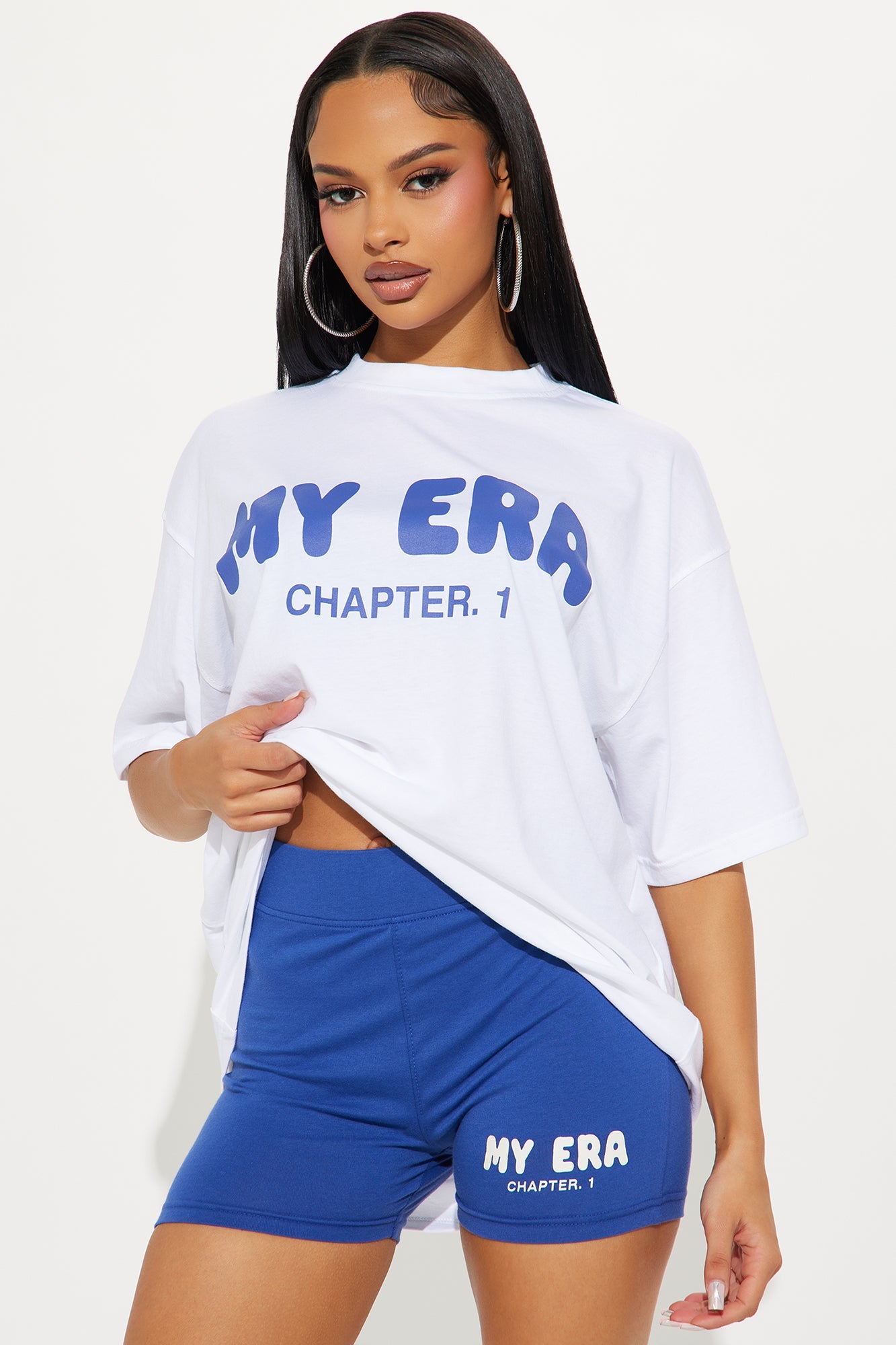My Era Biker Short Set - White/Blue