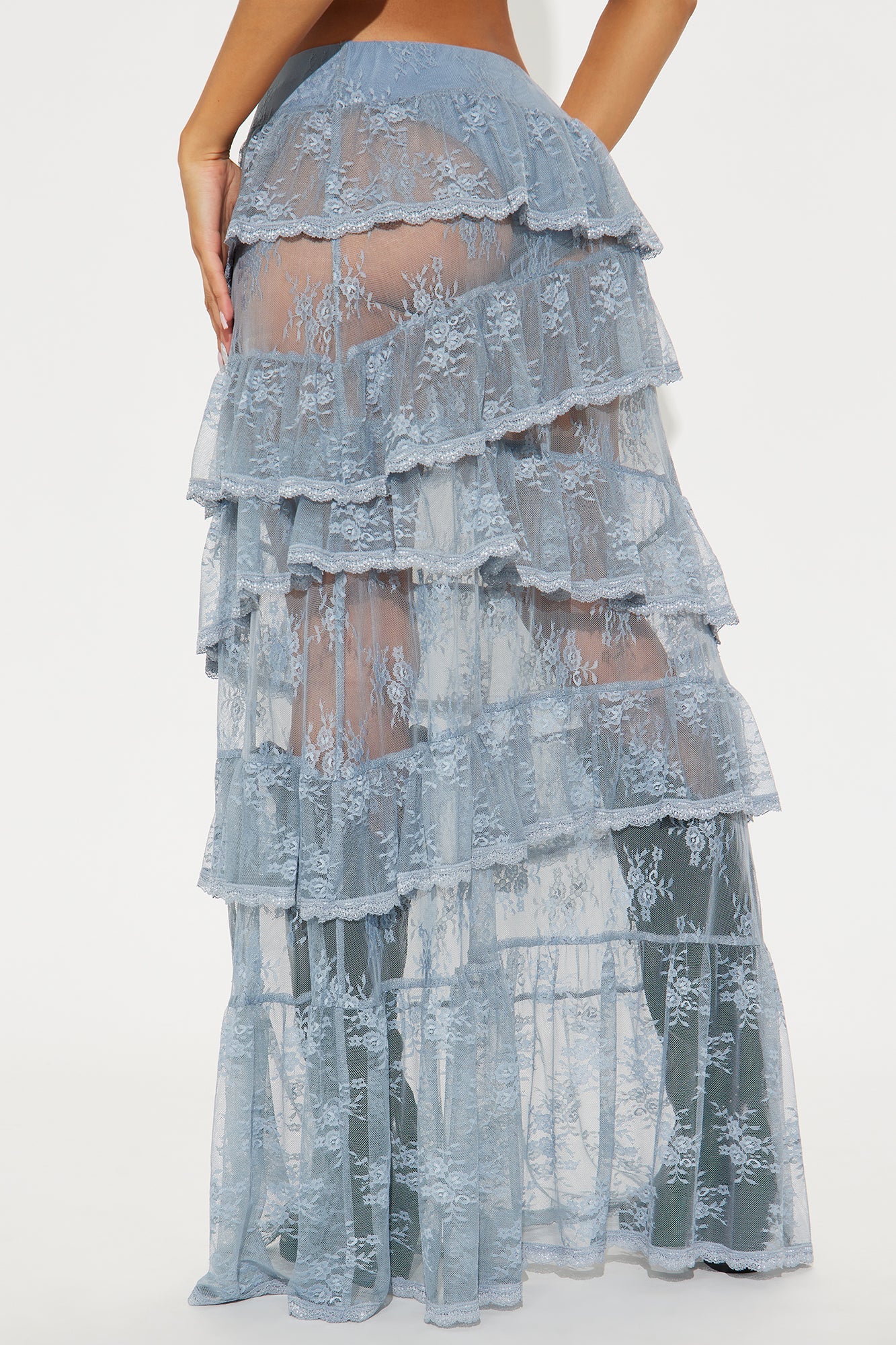 Daydreamer Sheer Lace Tiered Maxi Skirt - Light Blue