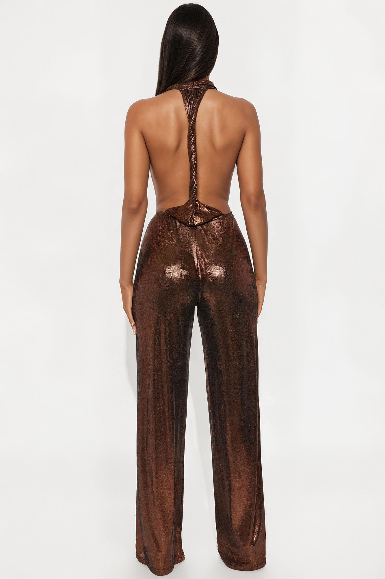 Vereena Metallic Slinky Jumpsuit - Bronze