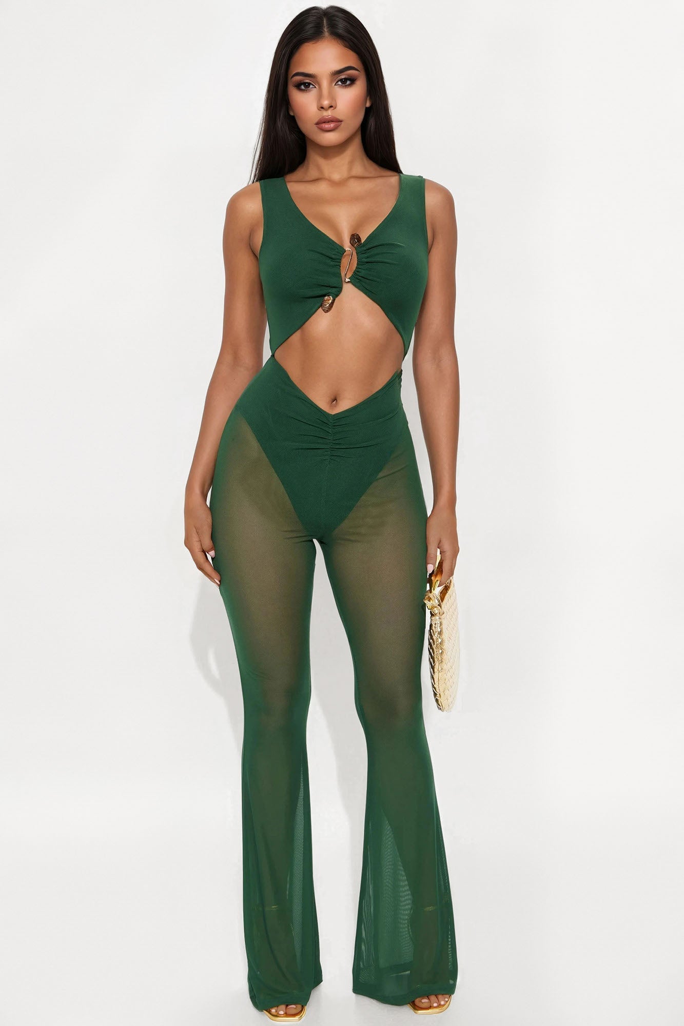Focus On Me Mesh Jumpsuit - Hunter