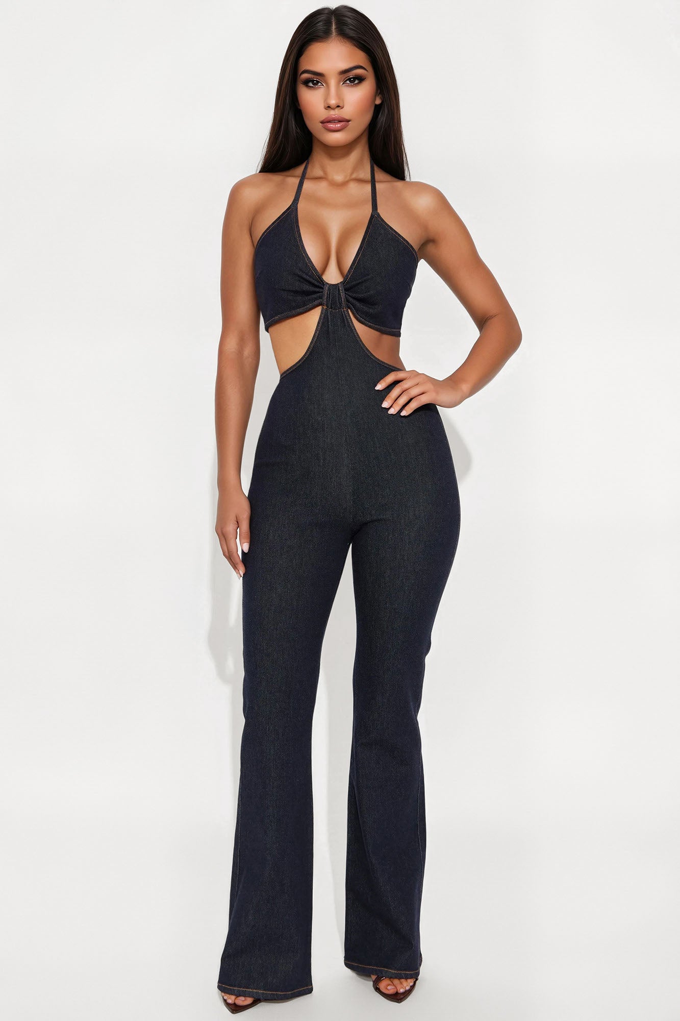 Marlene Denim Flare Jumpsuit - Indigo