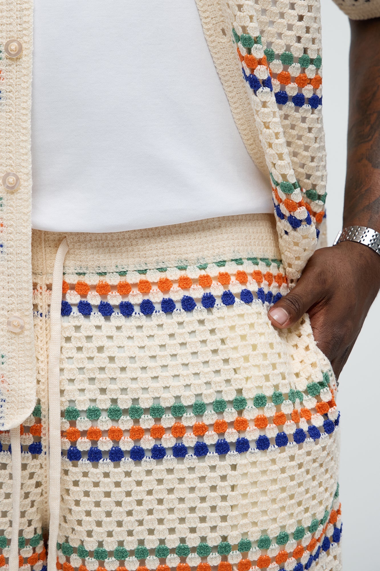 Anderson Crochet Knitted Shorts - Cream/combo