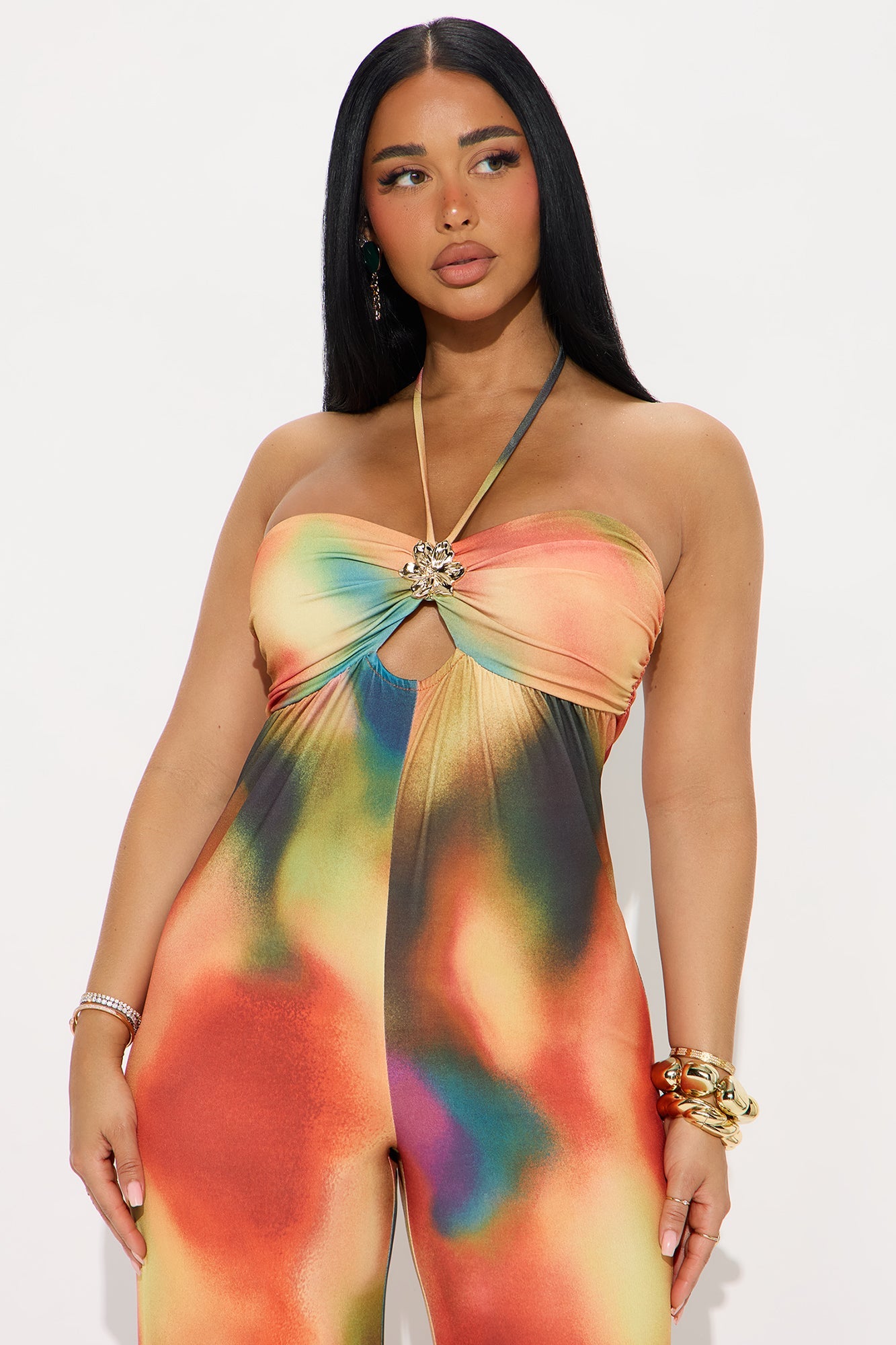 Soaking In The Rays Halter Jumpsuit - Orange/combo