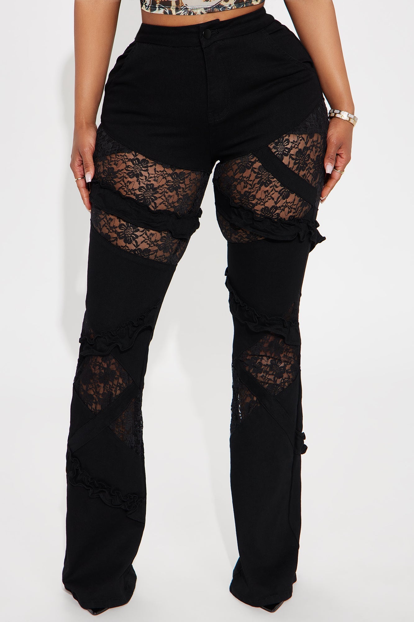 Dreamcatcher Lace Stretch Flare Jeans - Black