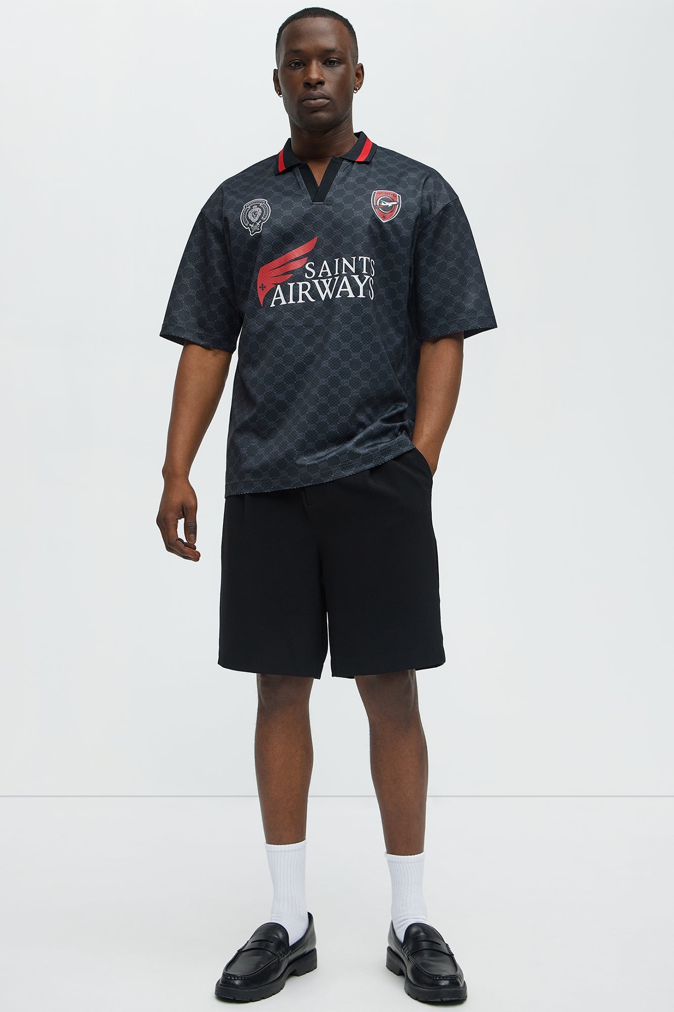 Saints Johnny Collar Soccer Jersey - Black