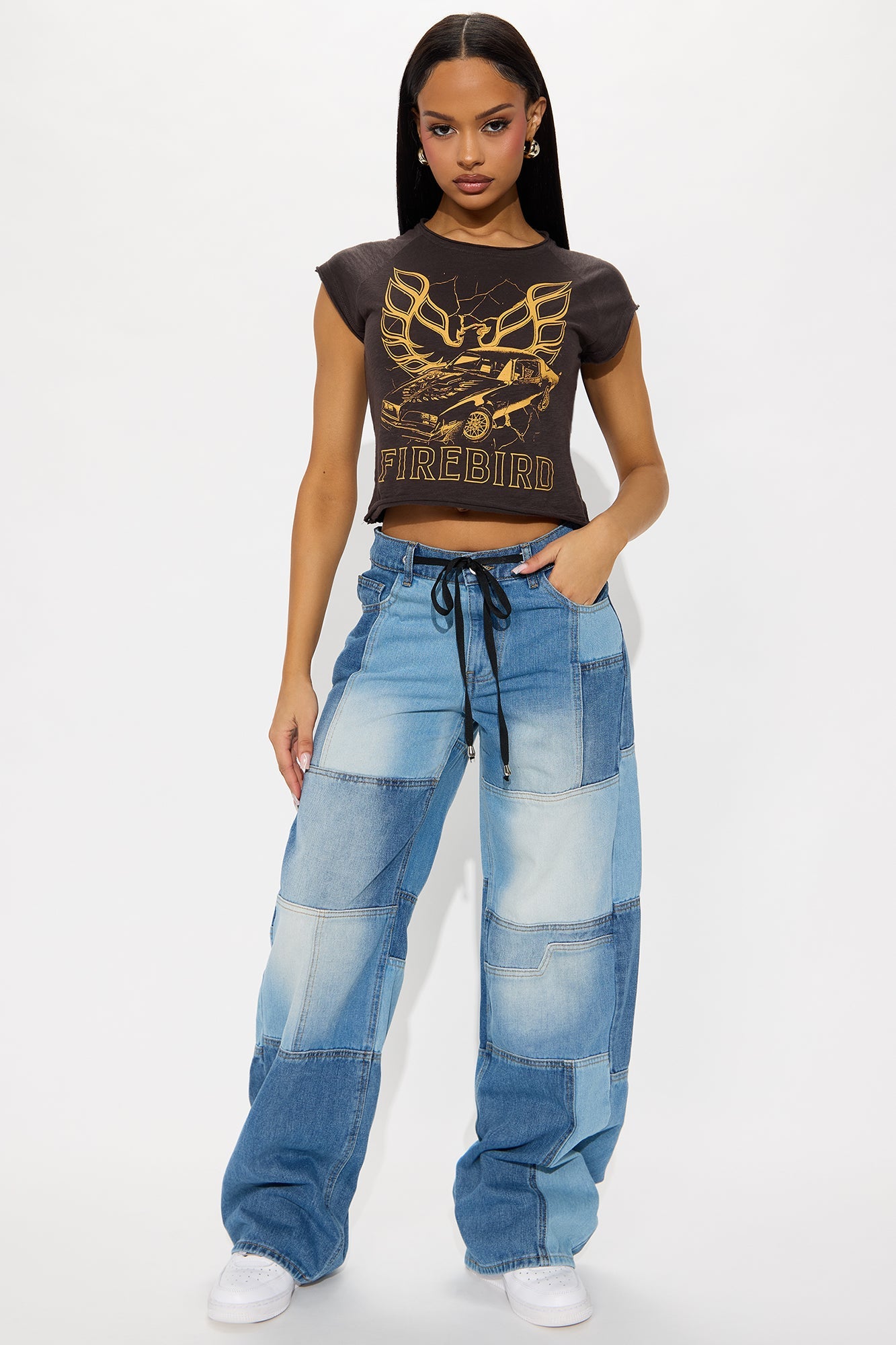 Said My Piece Loose Patchwork Denim Jeans - Medium Wash