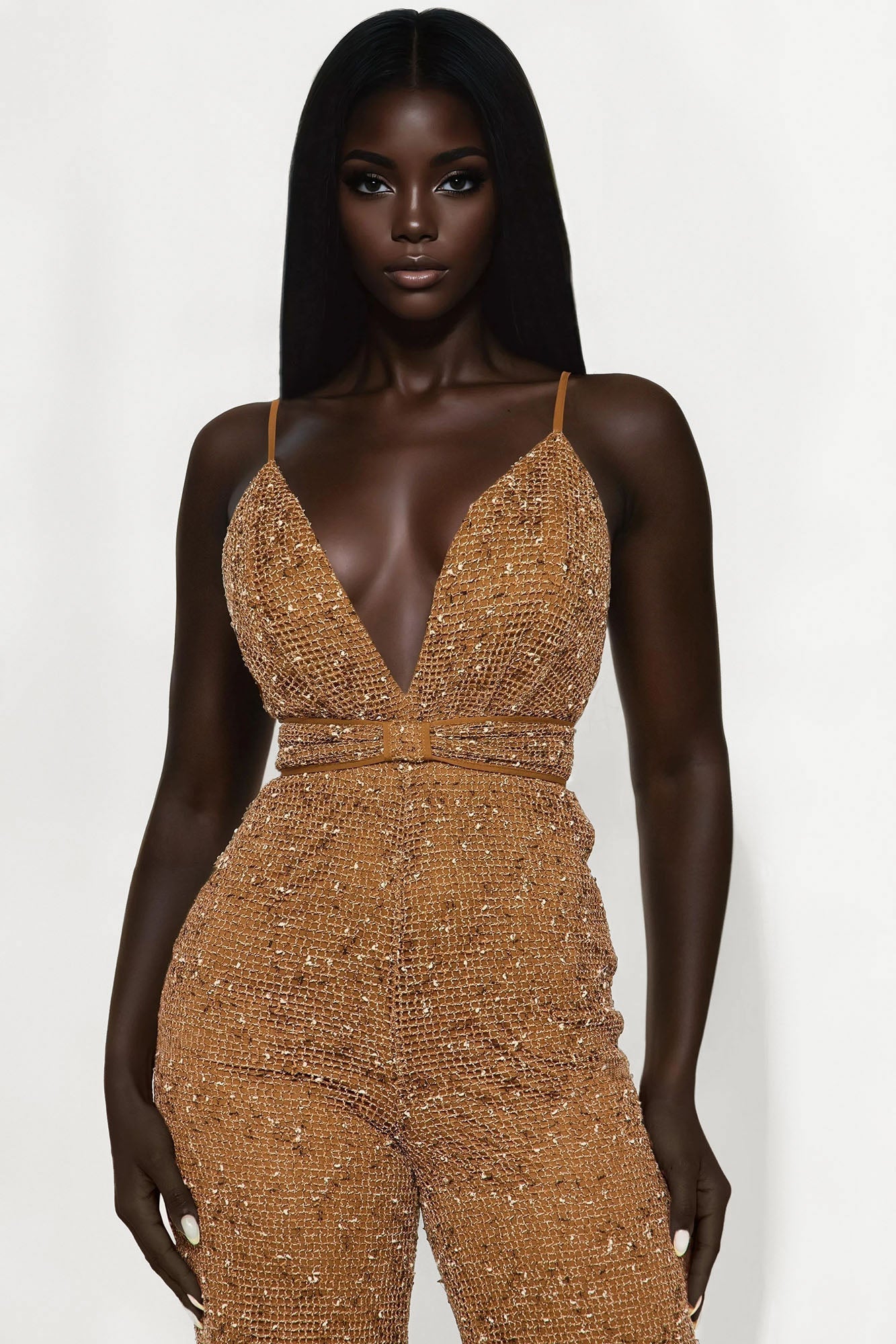 Lost In You Crochet Wide Leg Jumpsuit - Mocha/combo