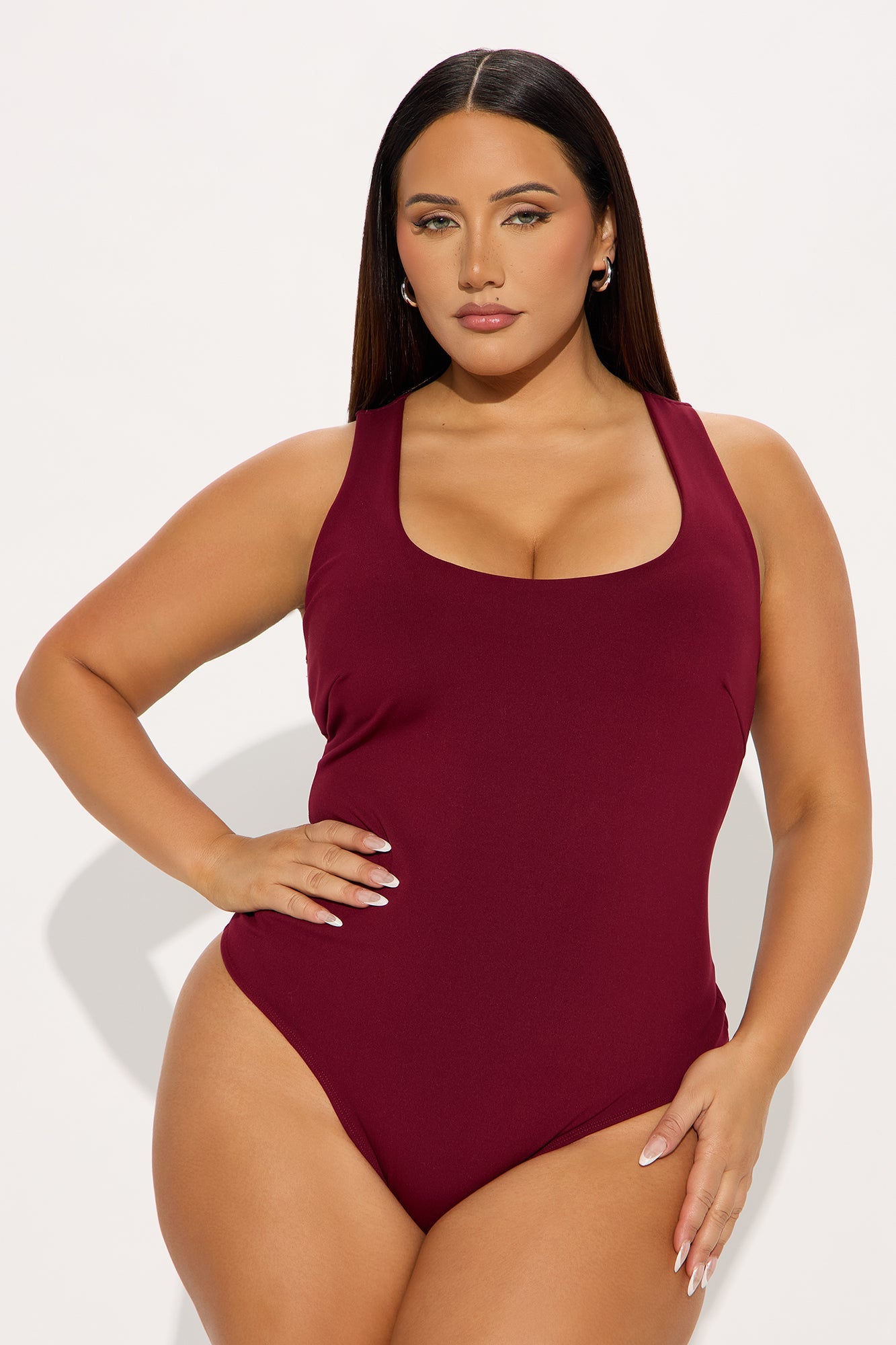 Sarafiena Double Lined Scoop Neck Bodysuit - Burgundy