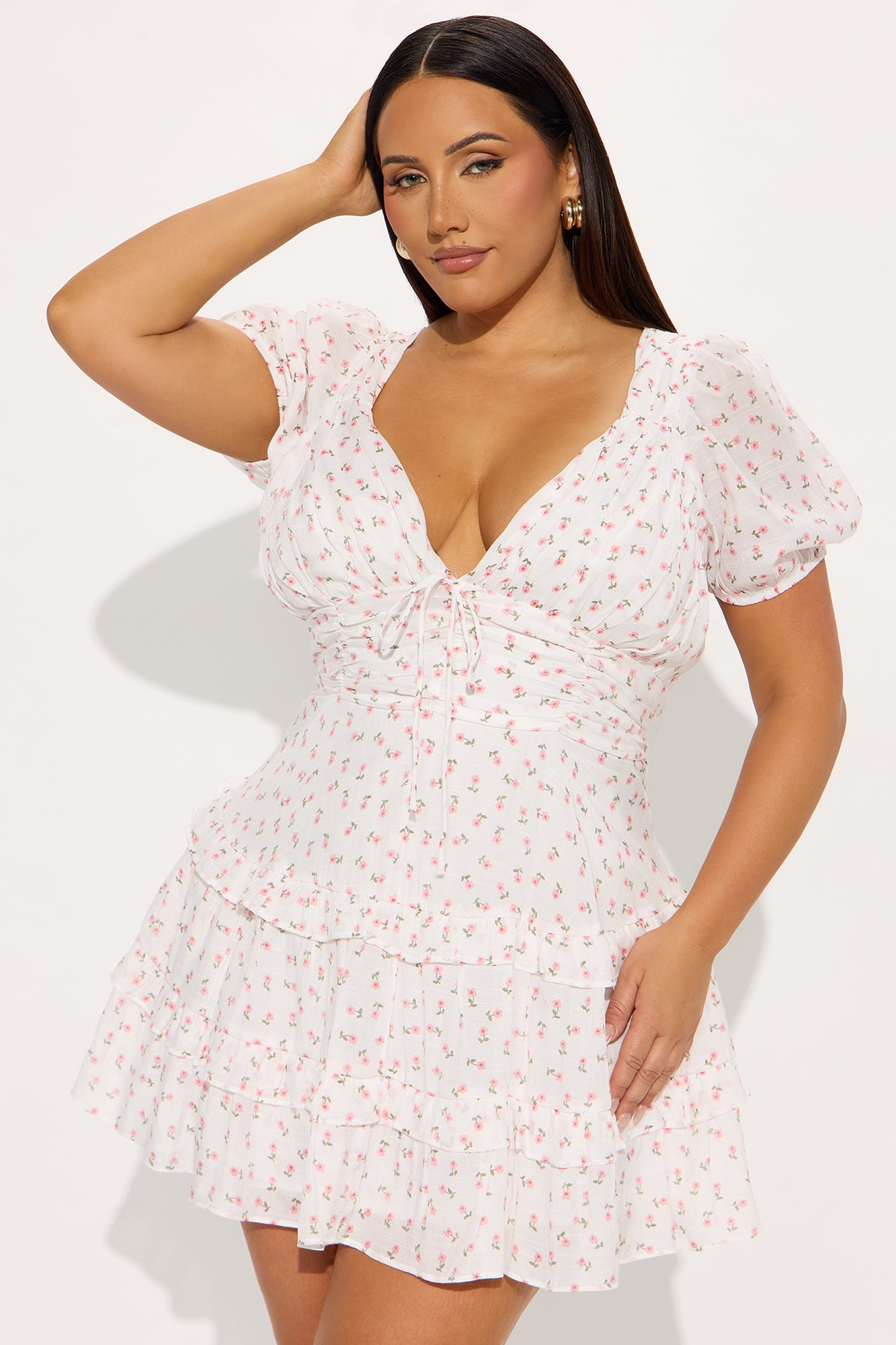 Alaya Floral Gauze Mini Dress - White/combo