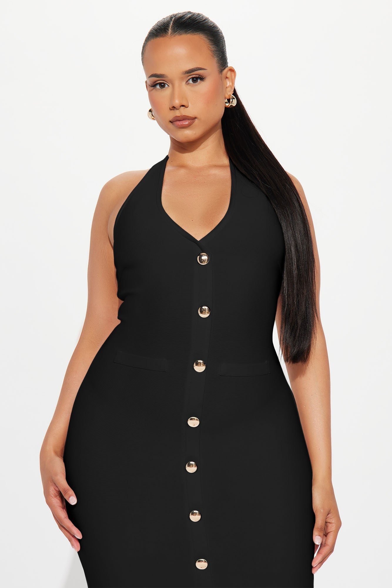 Dolores Bandage Halter Midi Dress - Black