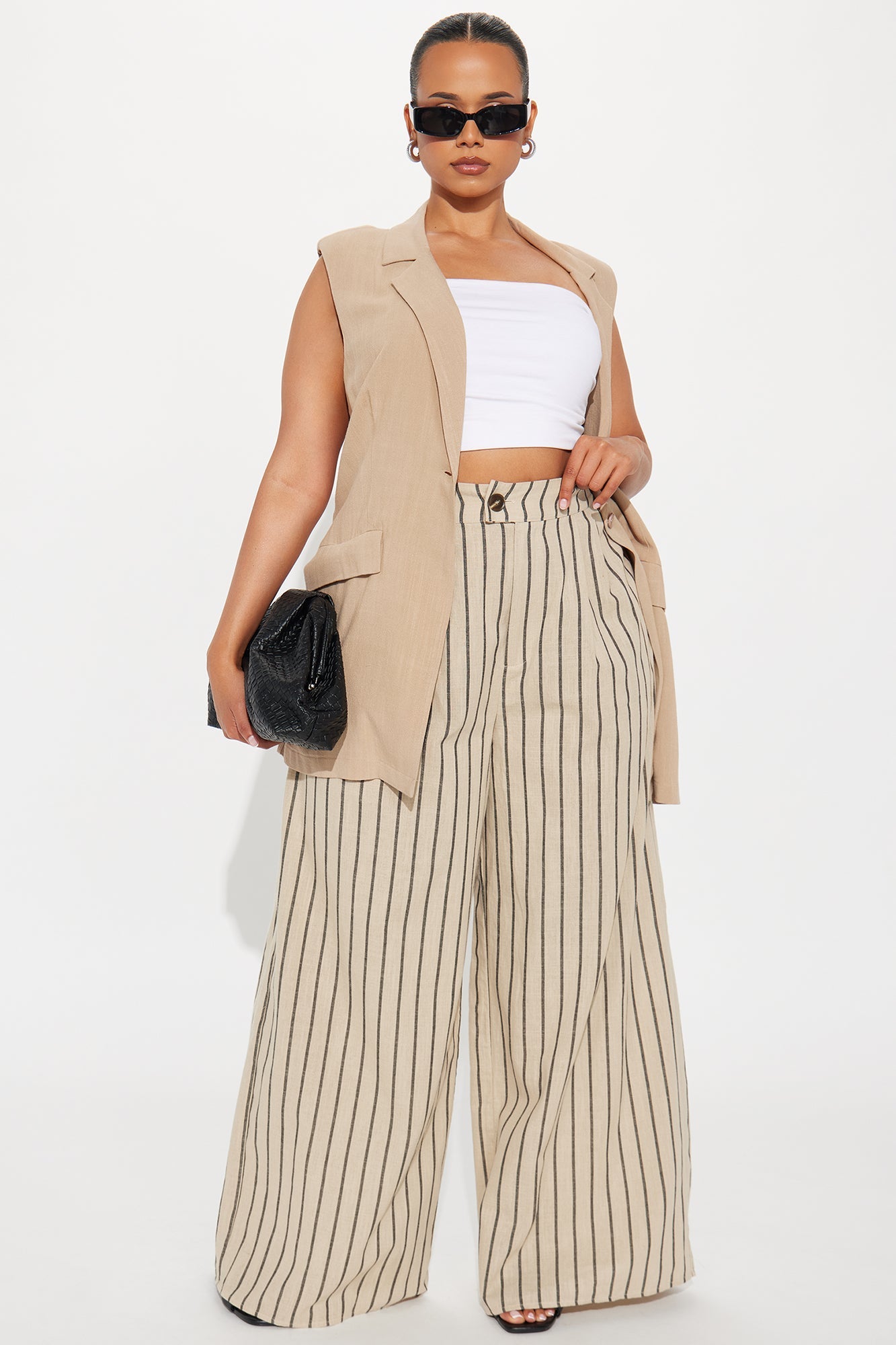 Ella Striped Linen Pant - Taupe/combo