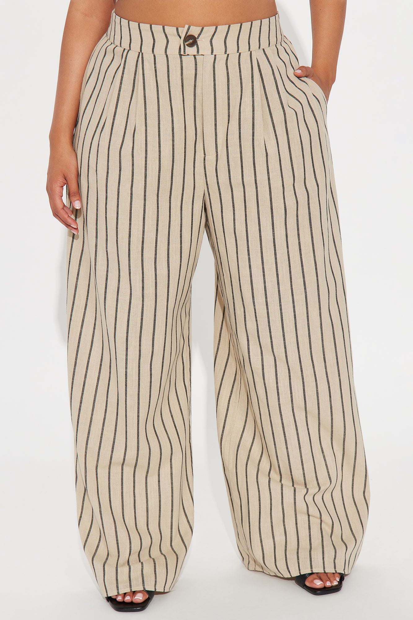 Ella Striped Linen Pant - Taupe/combo