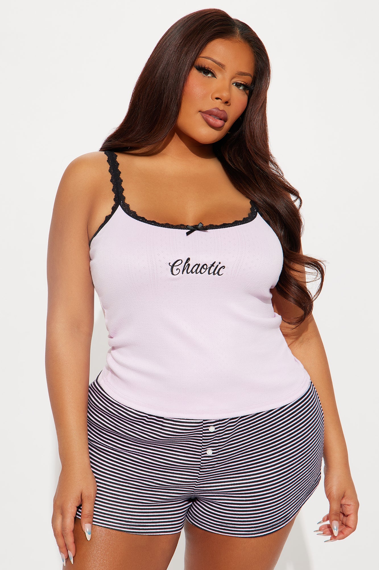 Feeling Chaotic Pointelle Cami PJ Boxer Short Set - Pink/combo
