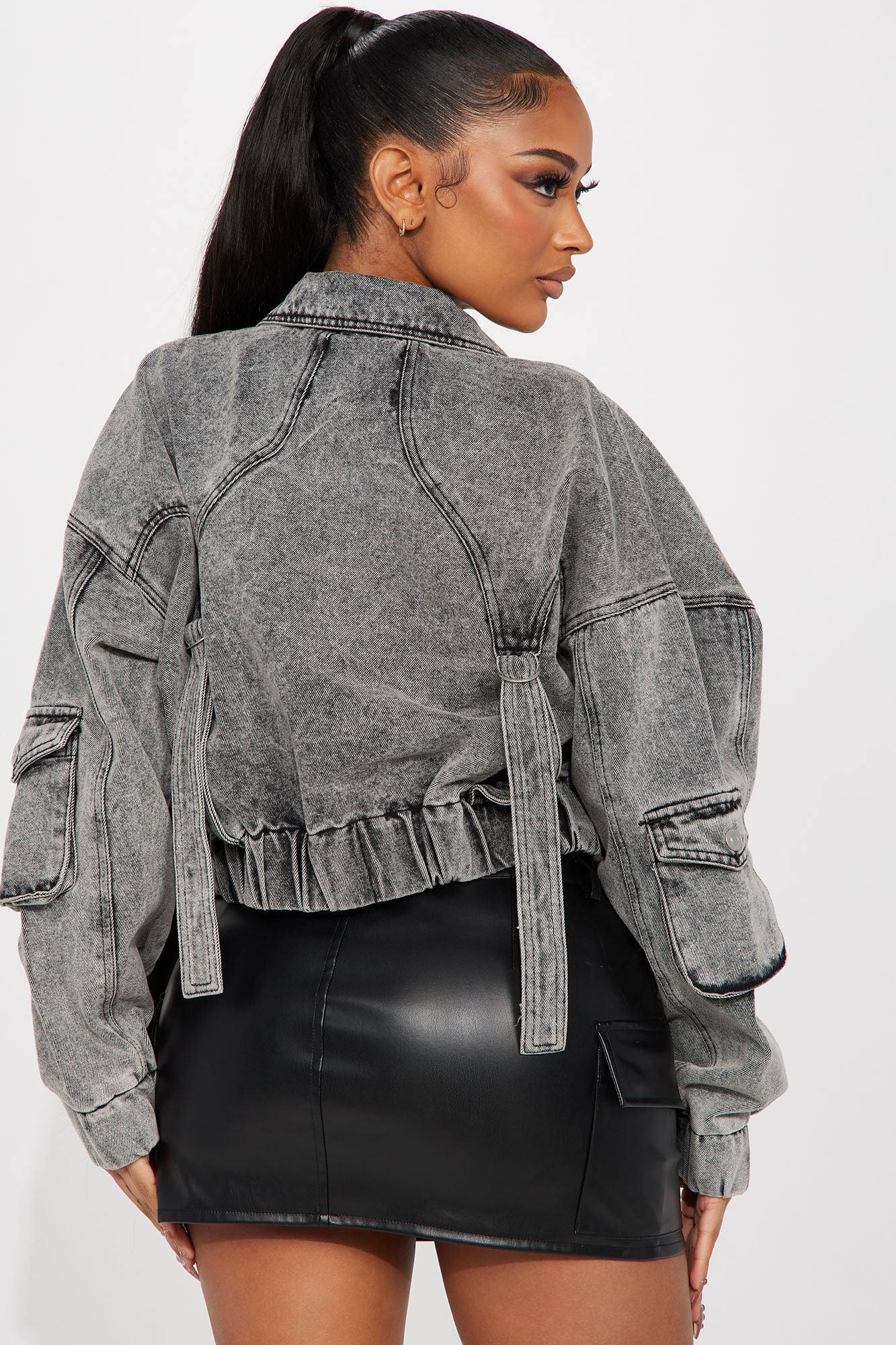 Heart Still Beating Denim Utility Jacket - Acid Wash Black