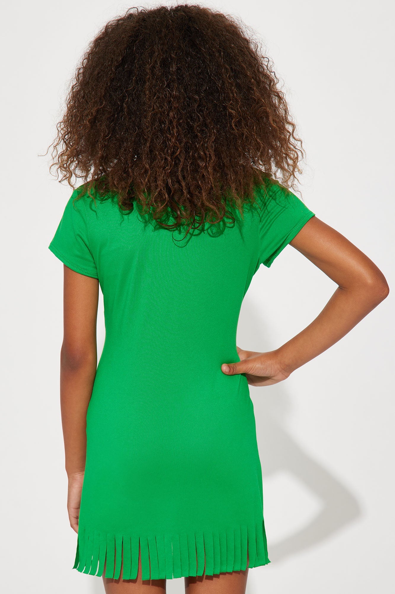 Mini Hello Sunshine Short Sleeve Fringe Dress - Kelly Green