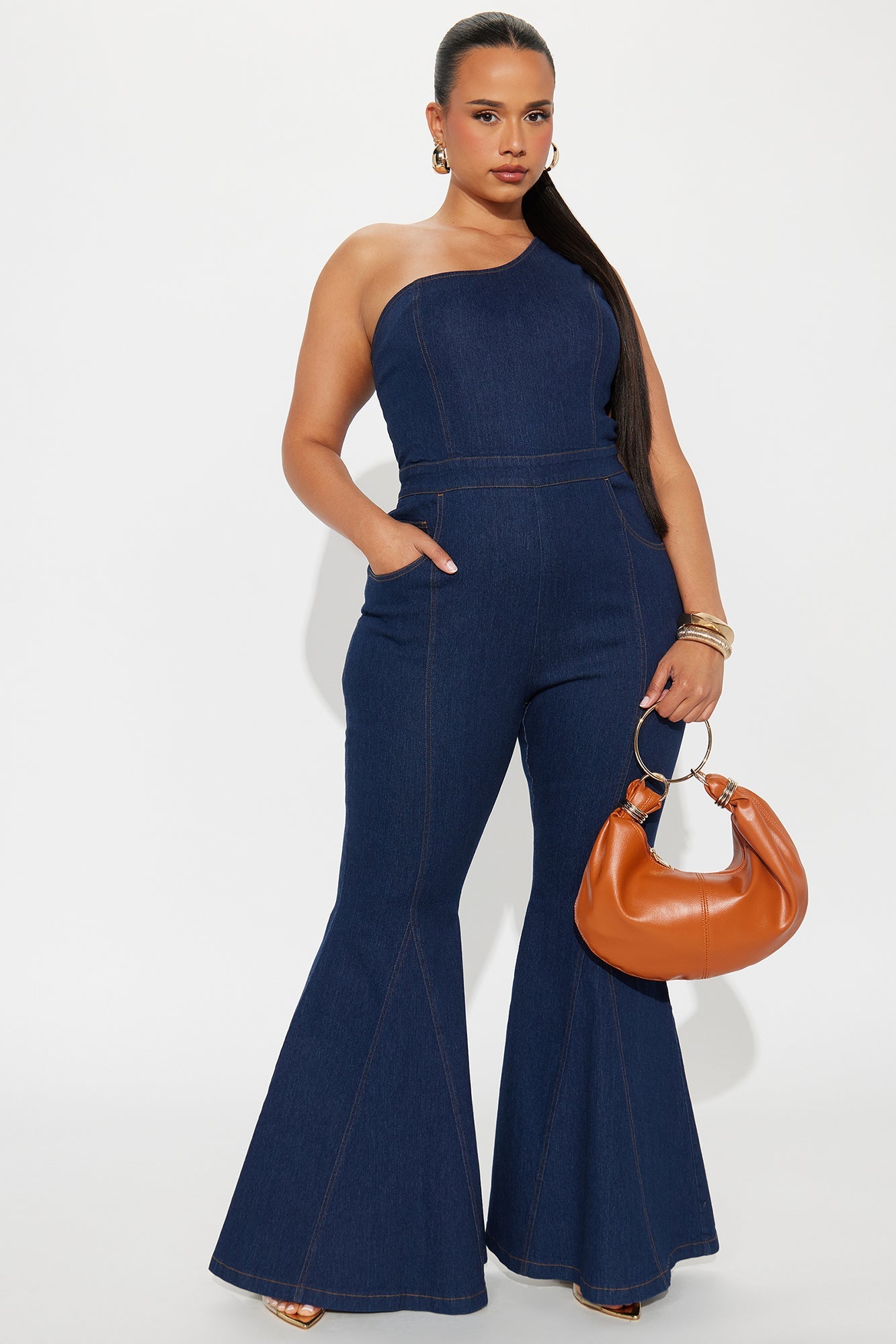 Follow My Lead Denim Flare Jumpsuit - Dark Wash