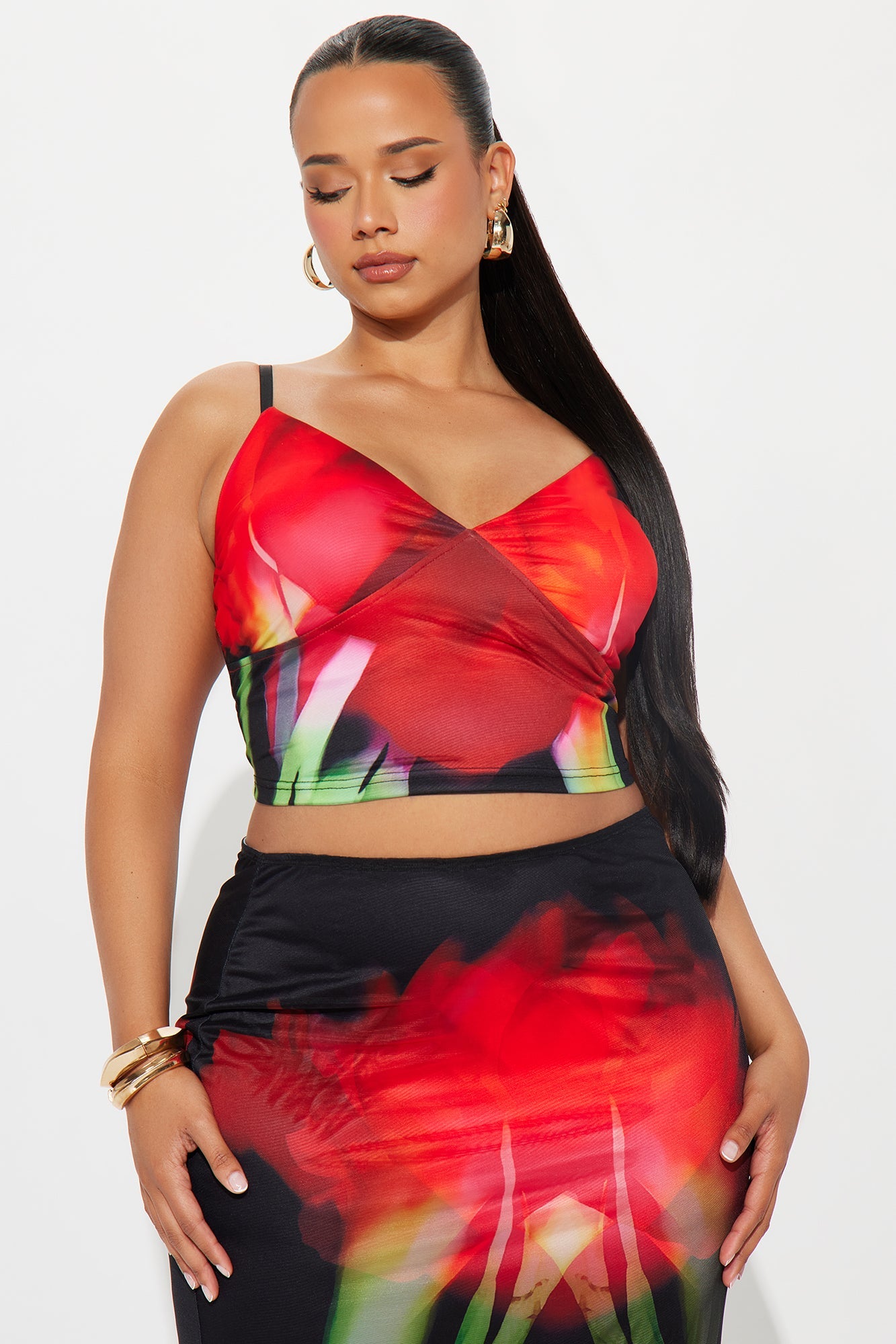 Reckless Romance Mesh Maxi Skirt Set - Red/Black