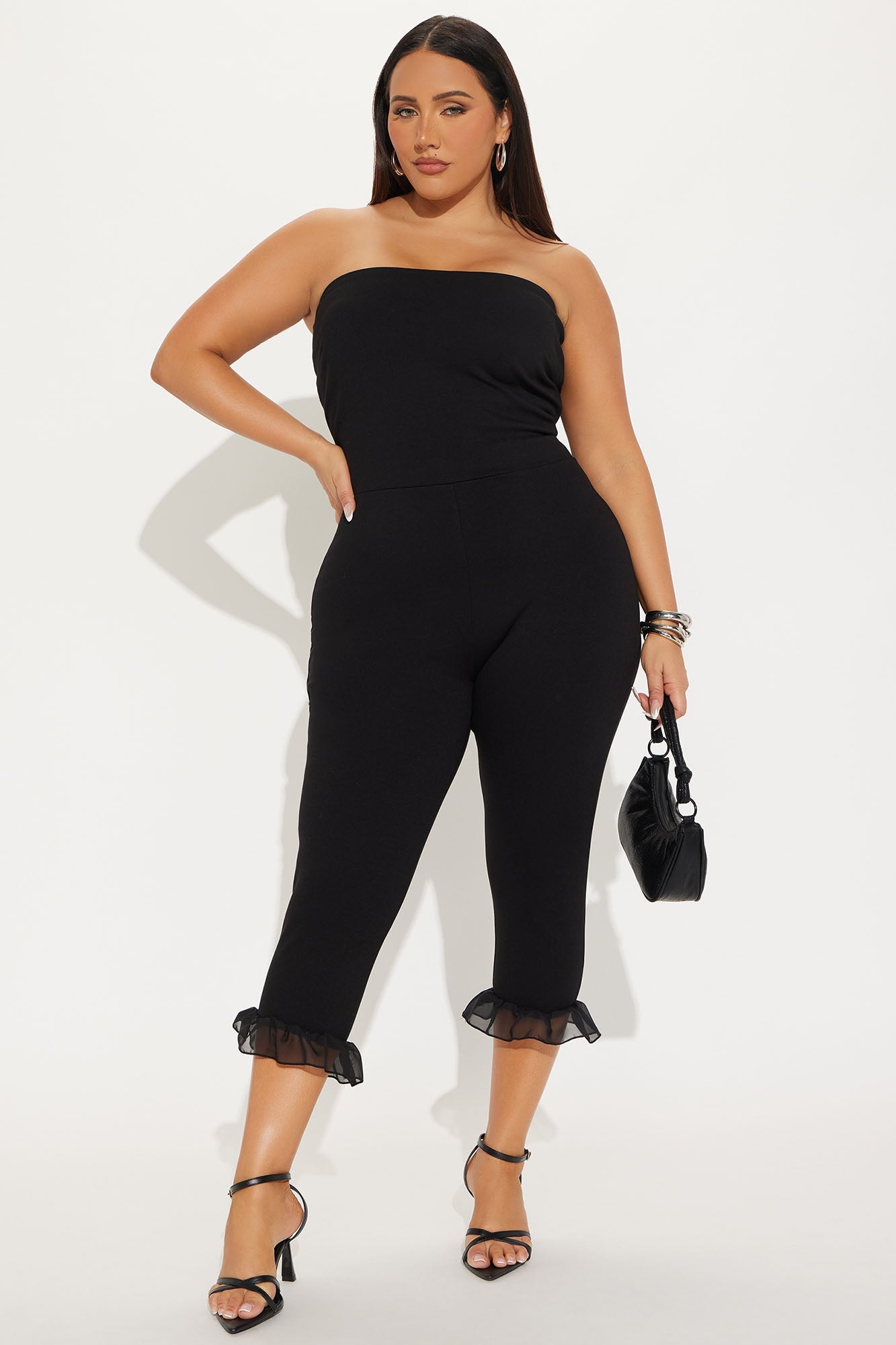 Charlotte Ruffle Capri Jumpsuit - Black