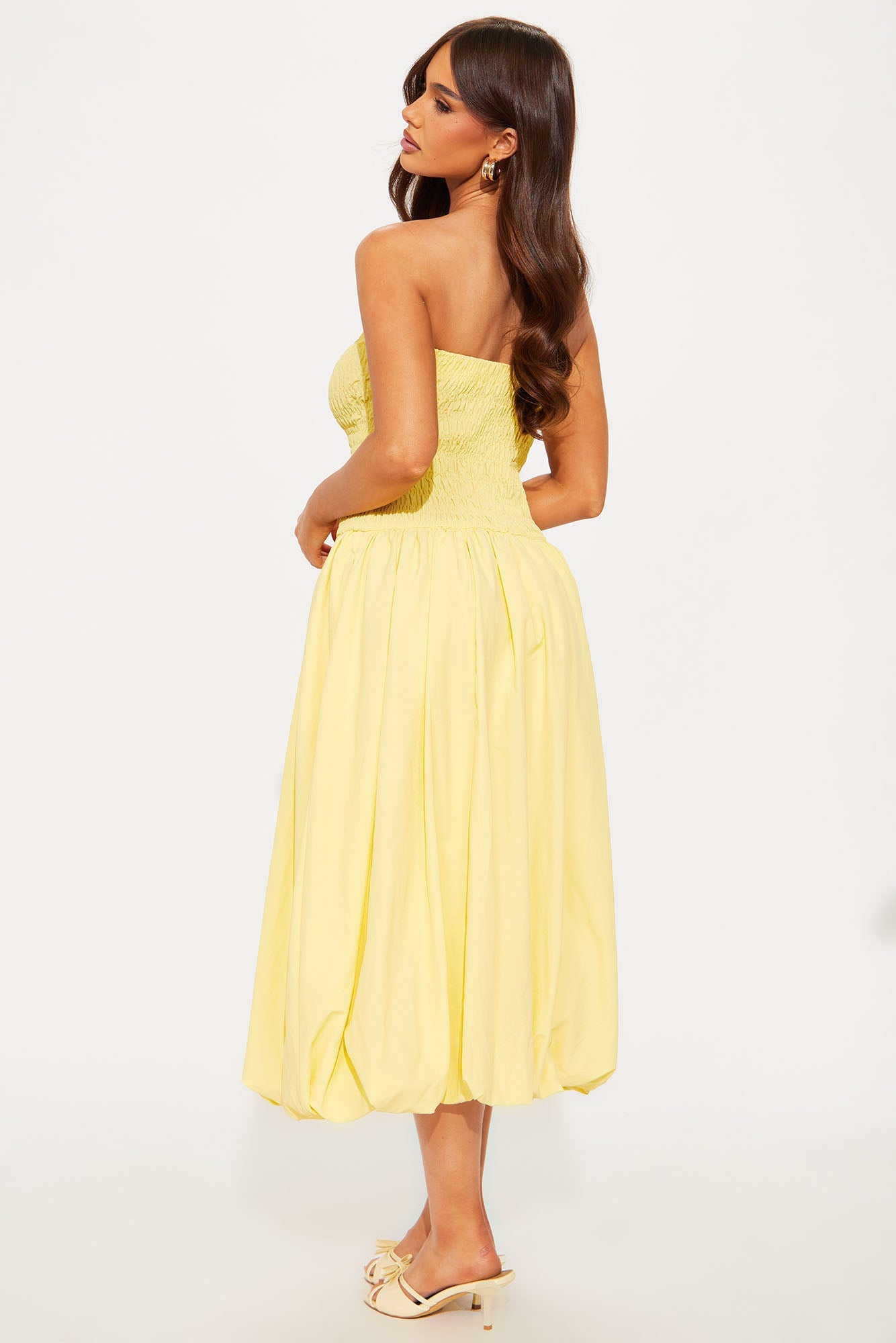 Madeline Poplin Bubble Midi Dress - Yellow